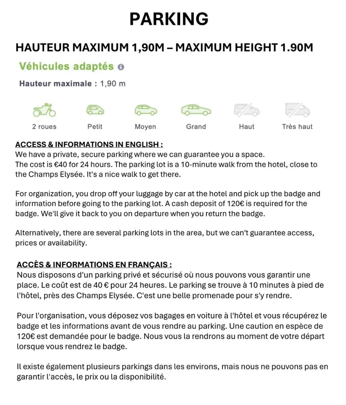 Parking in Hôtel Maât Etoile