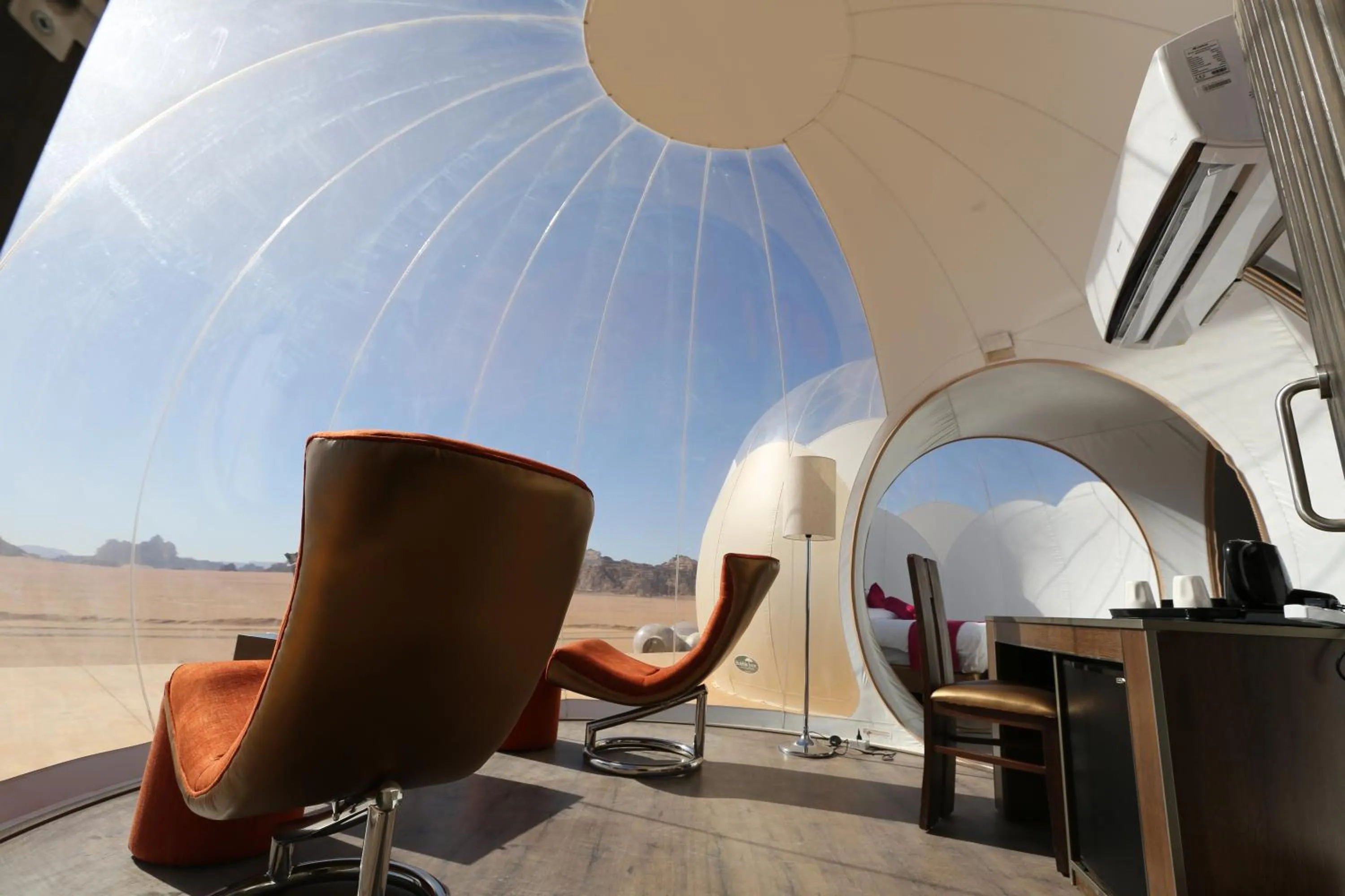 Seating area in Wadi Rum Bubble Luxotel