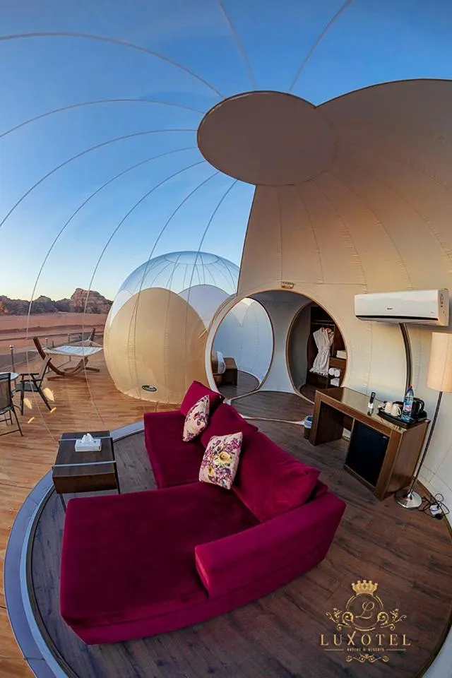 Seating area in Wadi Rum Bubble Luxotel