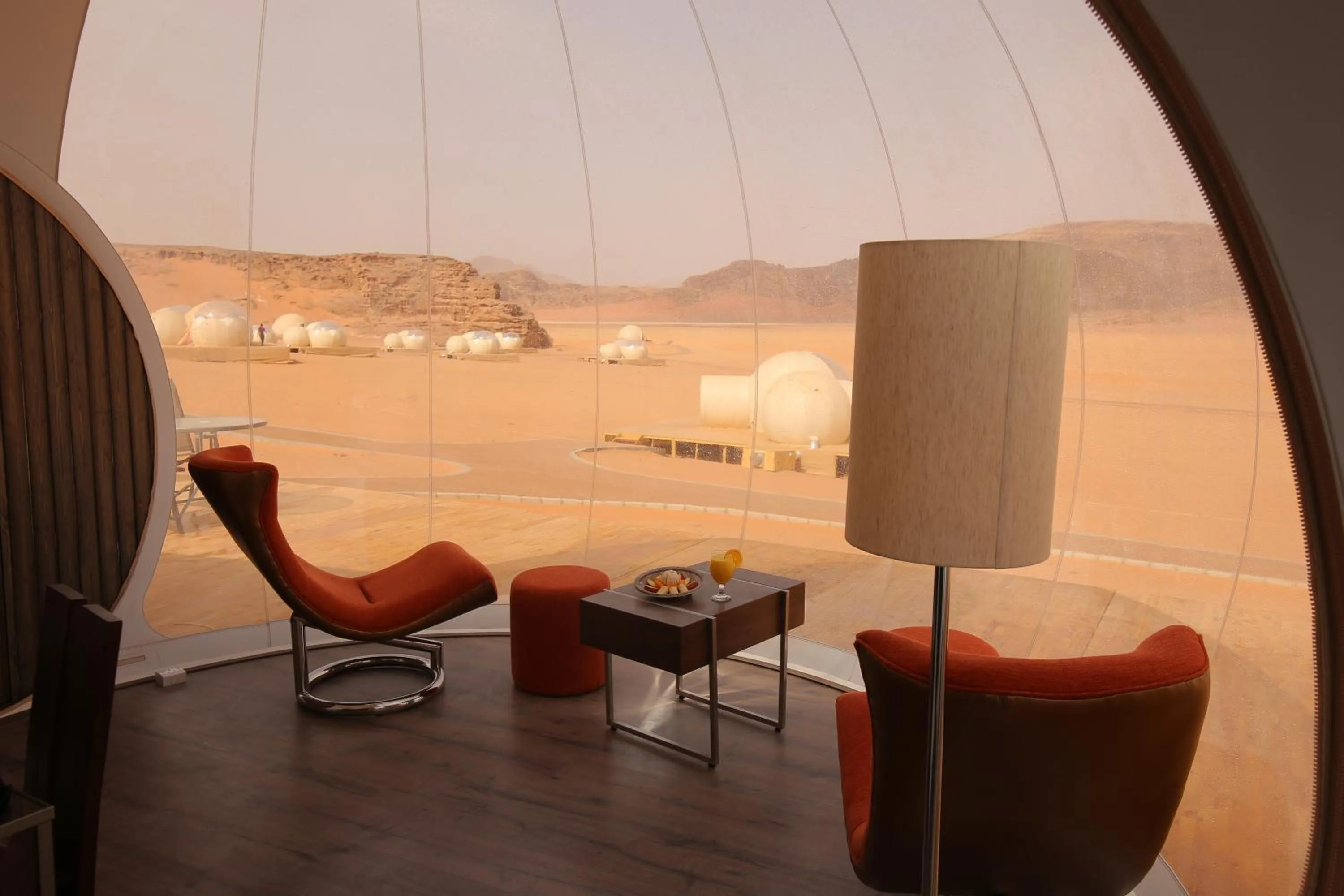 Seating area in Wadi Rum Bubble Luxotel