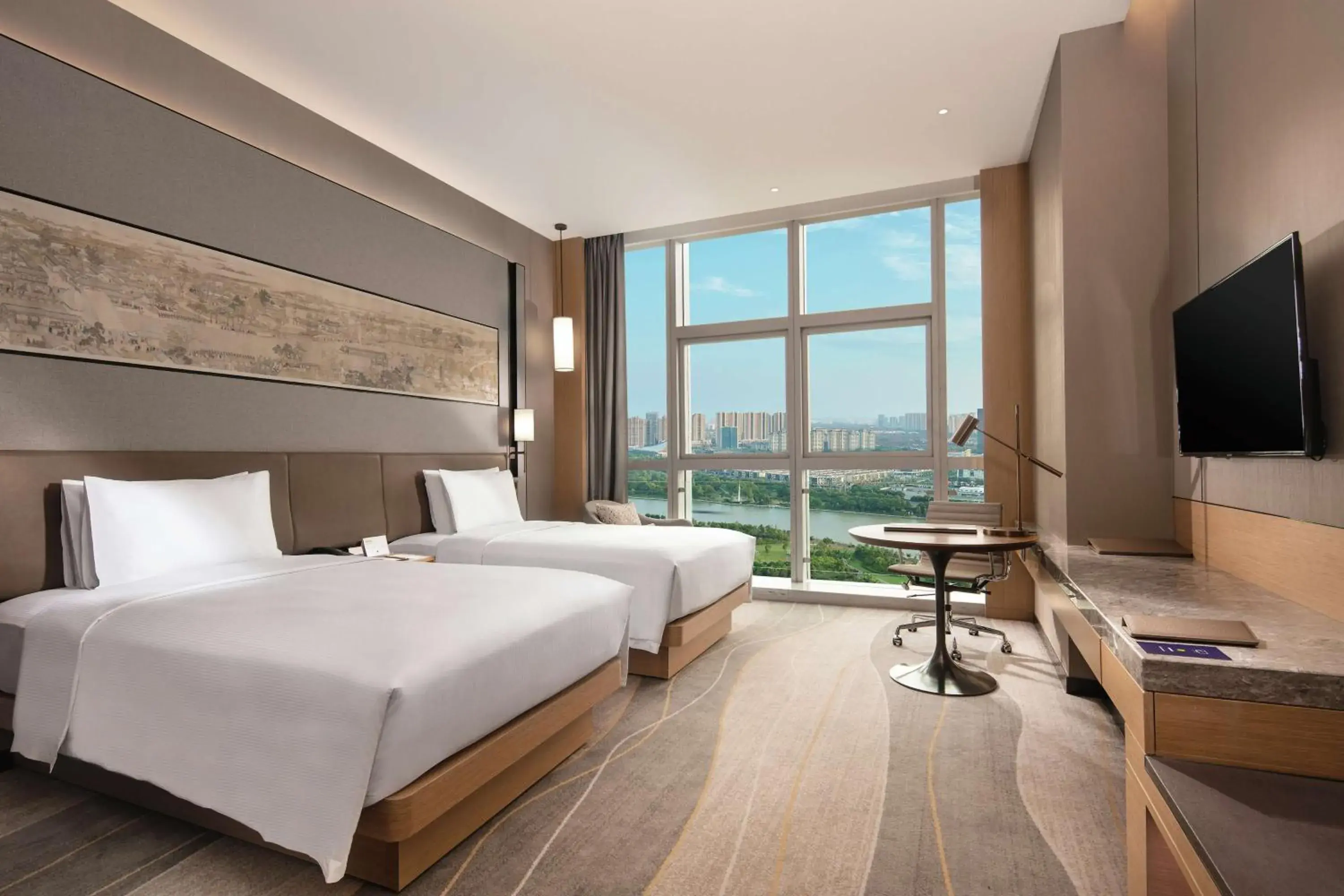 Superior Twin Room with Canal View in Doubletree By Hilton Suzhou Wujiang Superior Twin Room with Canal View in Doubletree By Hilton Suzhou Wujiang
