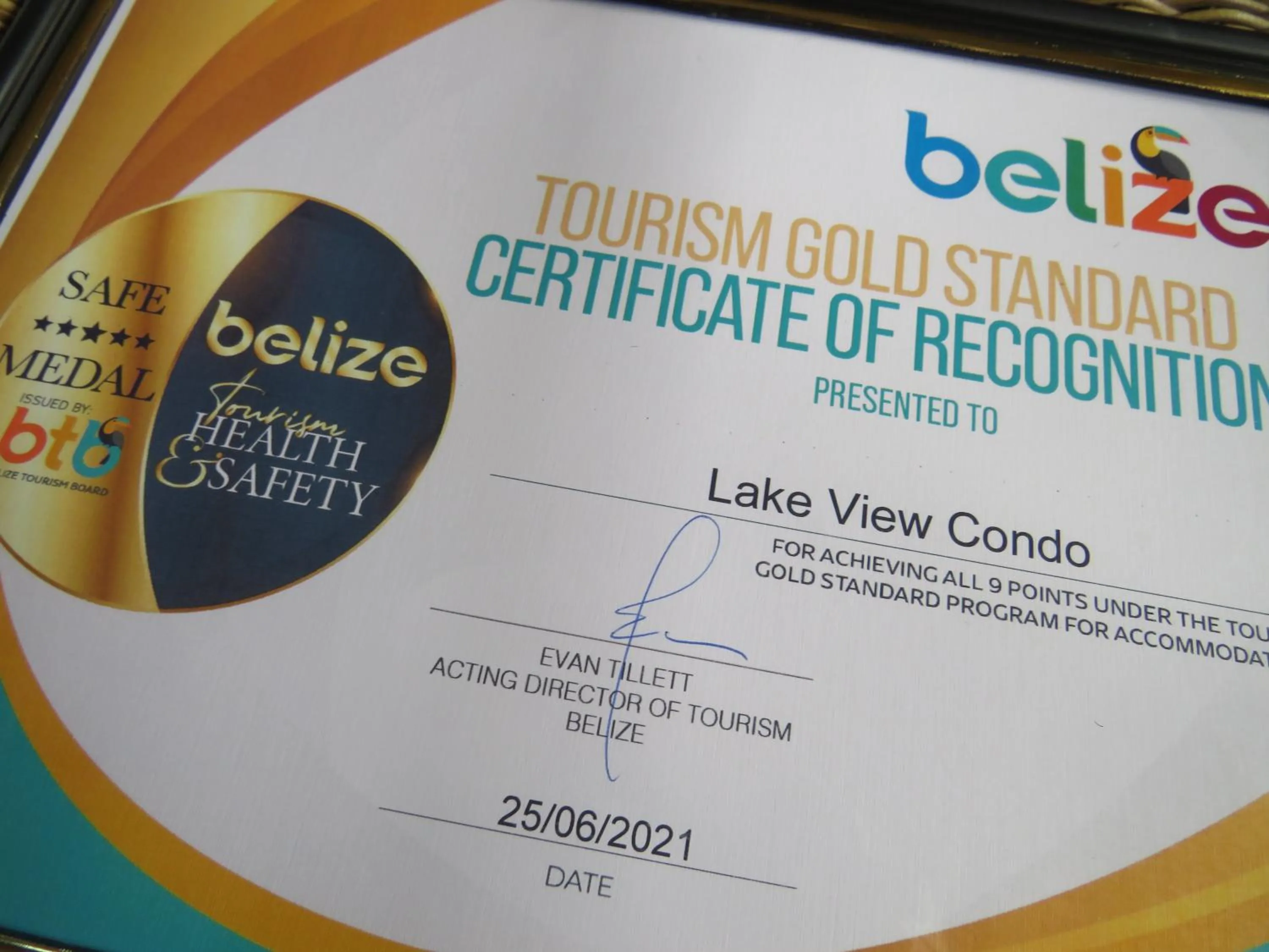 Certificate/Award in LAKE VIEW CONDO