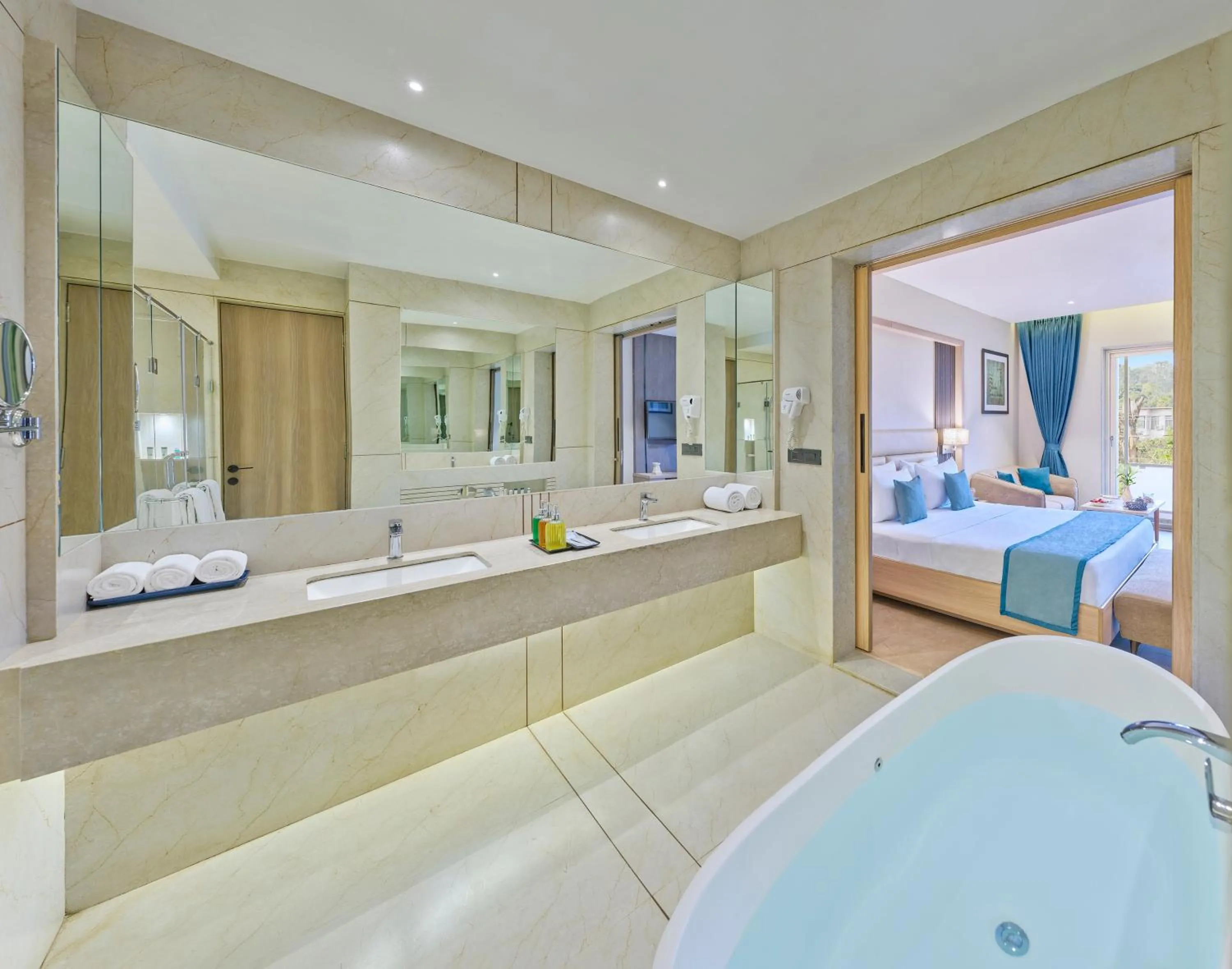 Bathroom, Bed in Shivsagar Resort & Spa