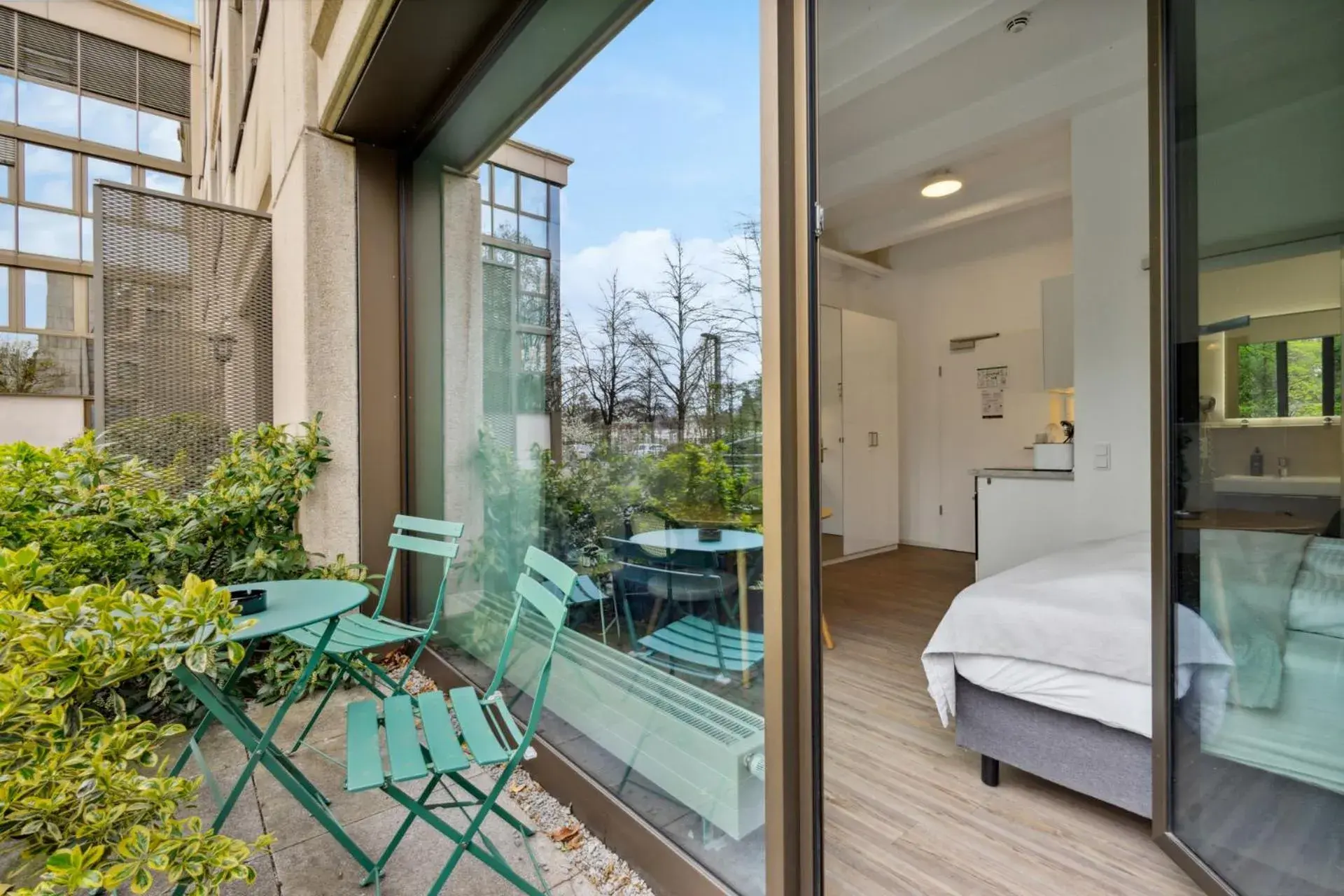 View (from property/room), Bed in Limehome Munich Fritz-Erler Str View (from property/room), Bed in Limehome Munich Fritz-Erler Str