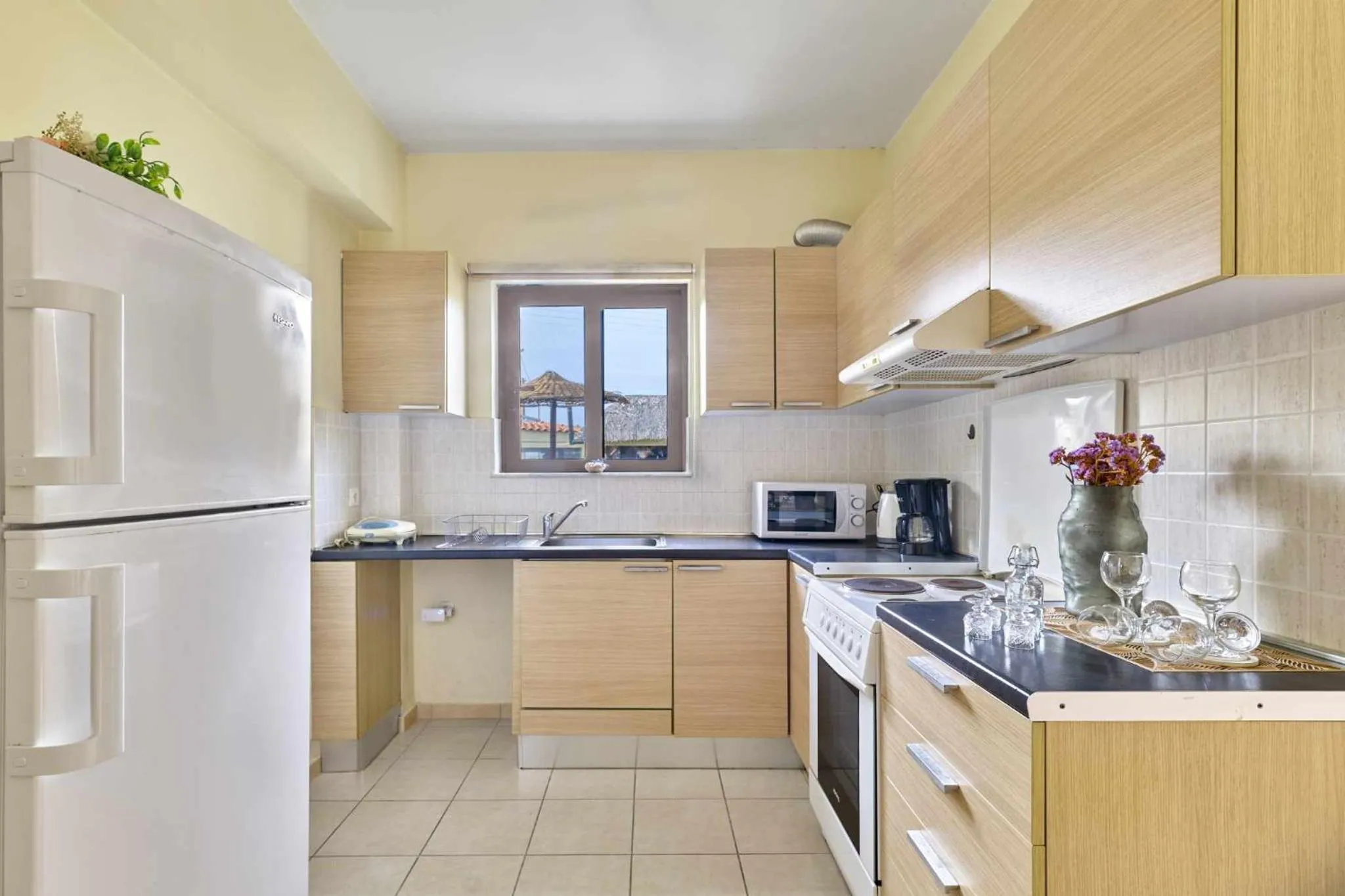 Kitchen or kitchenette in Villa Gereoudis SeaView Apartments-Pool & Bar