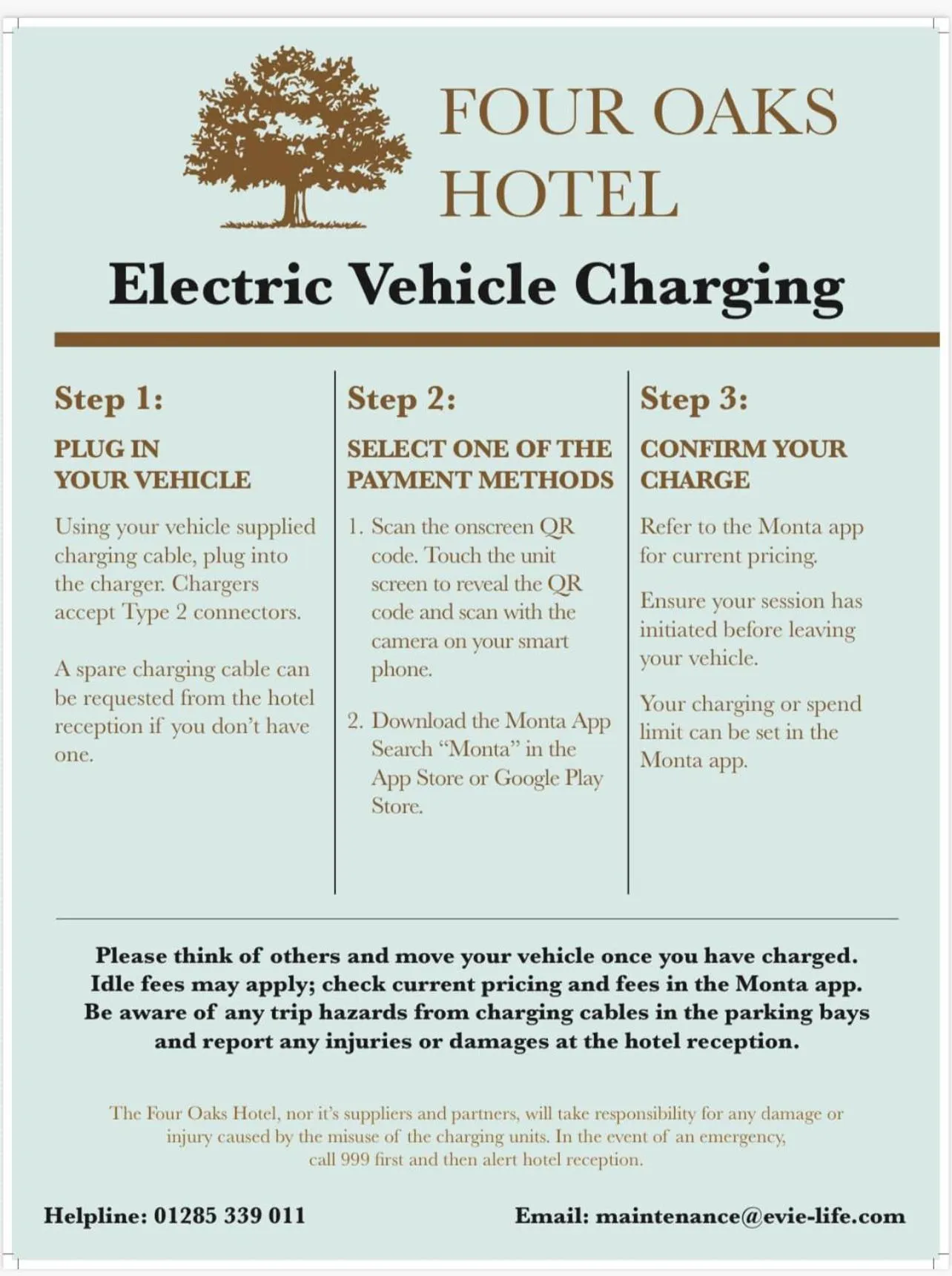 Parking in Four Oaks Hotel