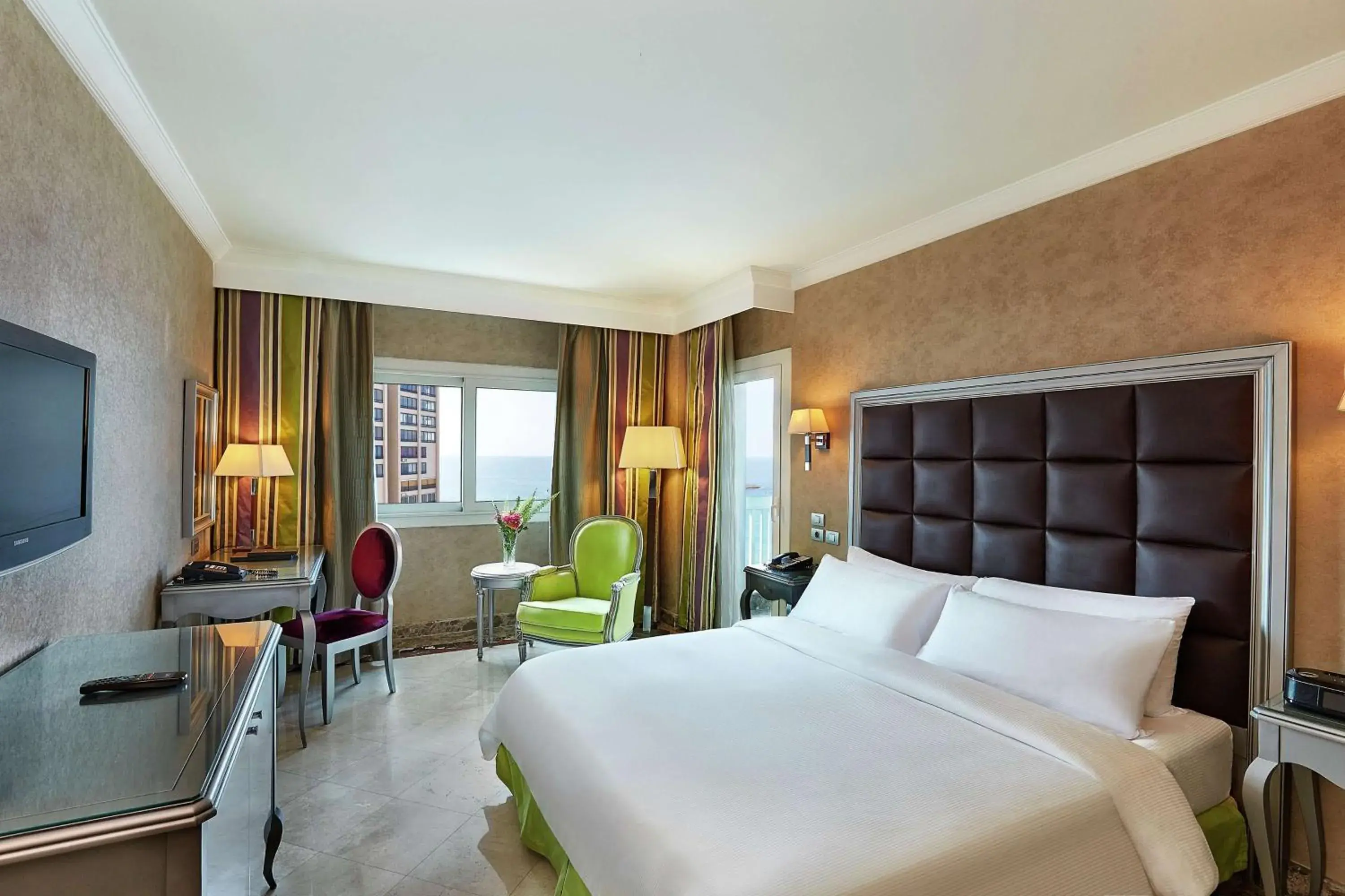 TV and multimedia, Bed in Hilton Alexandria Corniche Hotel TV and multimedia, Bed in Hilton Alexandria Corniche Hotel