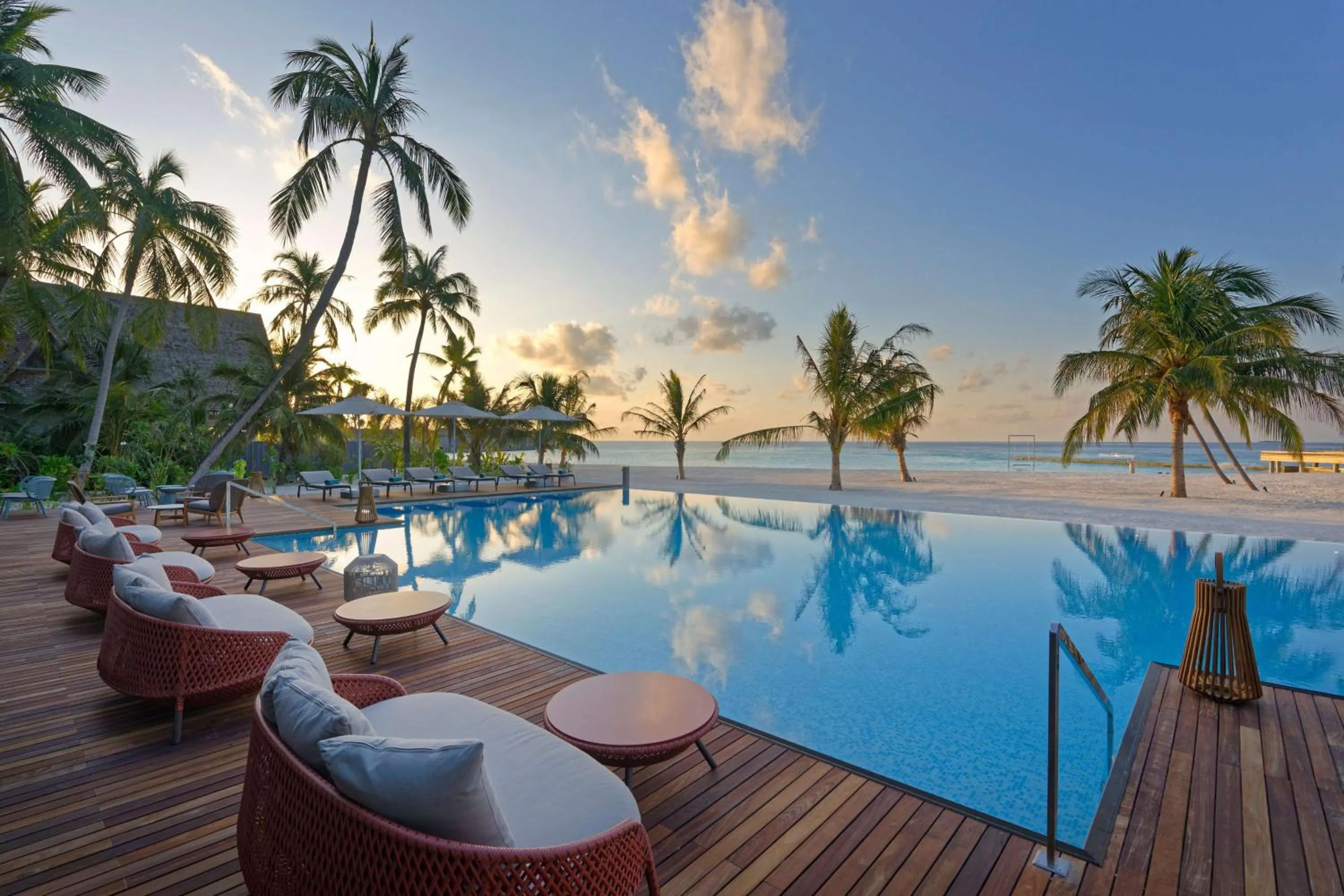 Pool view in OUTRIGGER Maldives Maafushivaru Resort - 25 percent discount on transfers for min 4 nights stay and more, valid for reservations between 01 July till 22 Dec 2025