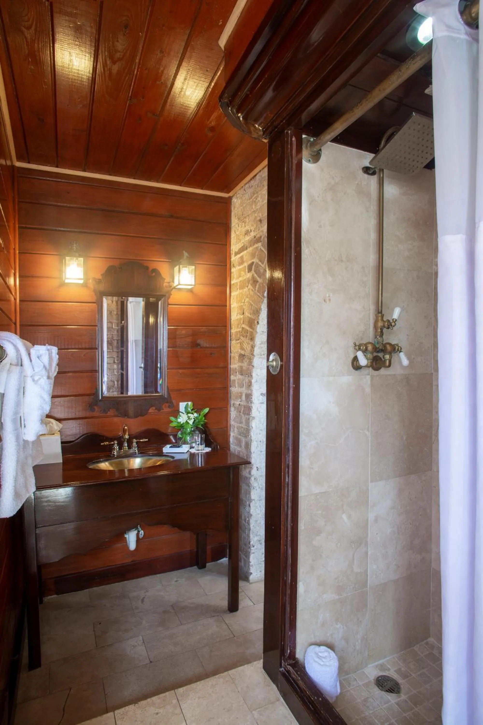 Shower in Copper and Lumber Store Hotel