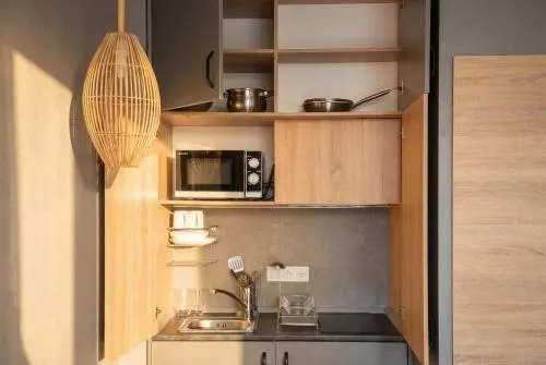 Kitchen or kitchenette in Mykonos Hotel Apart - Maestro