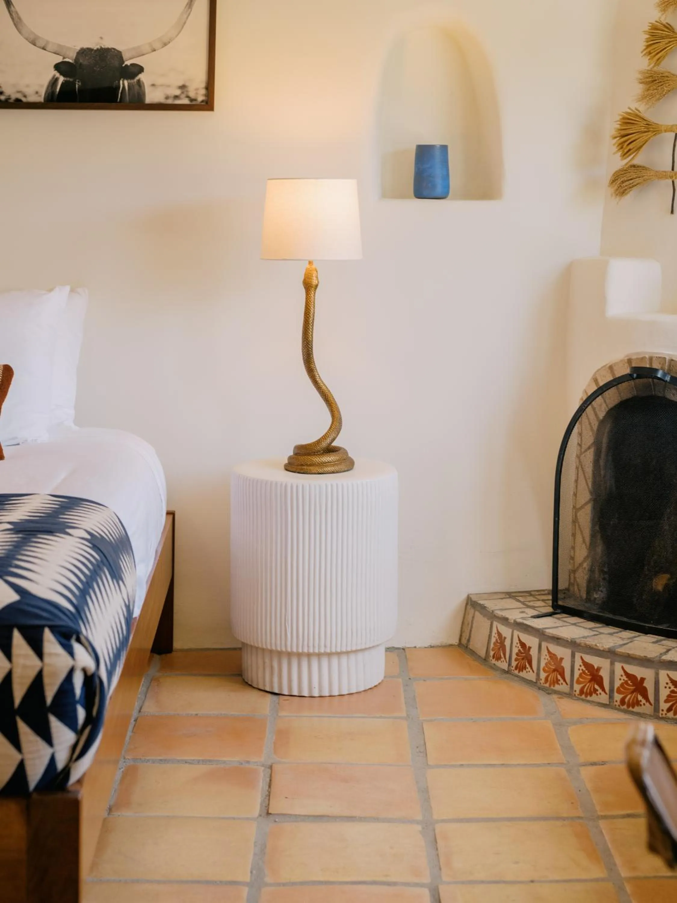 Decorative detail, Bed in Pueblo Bonito Inn