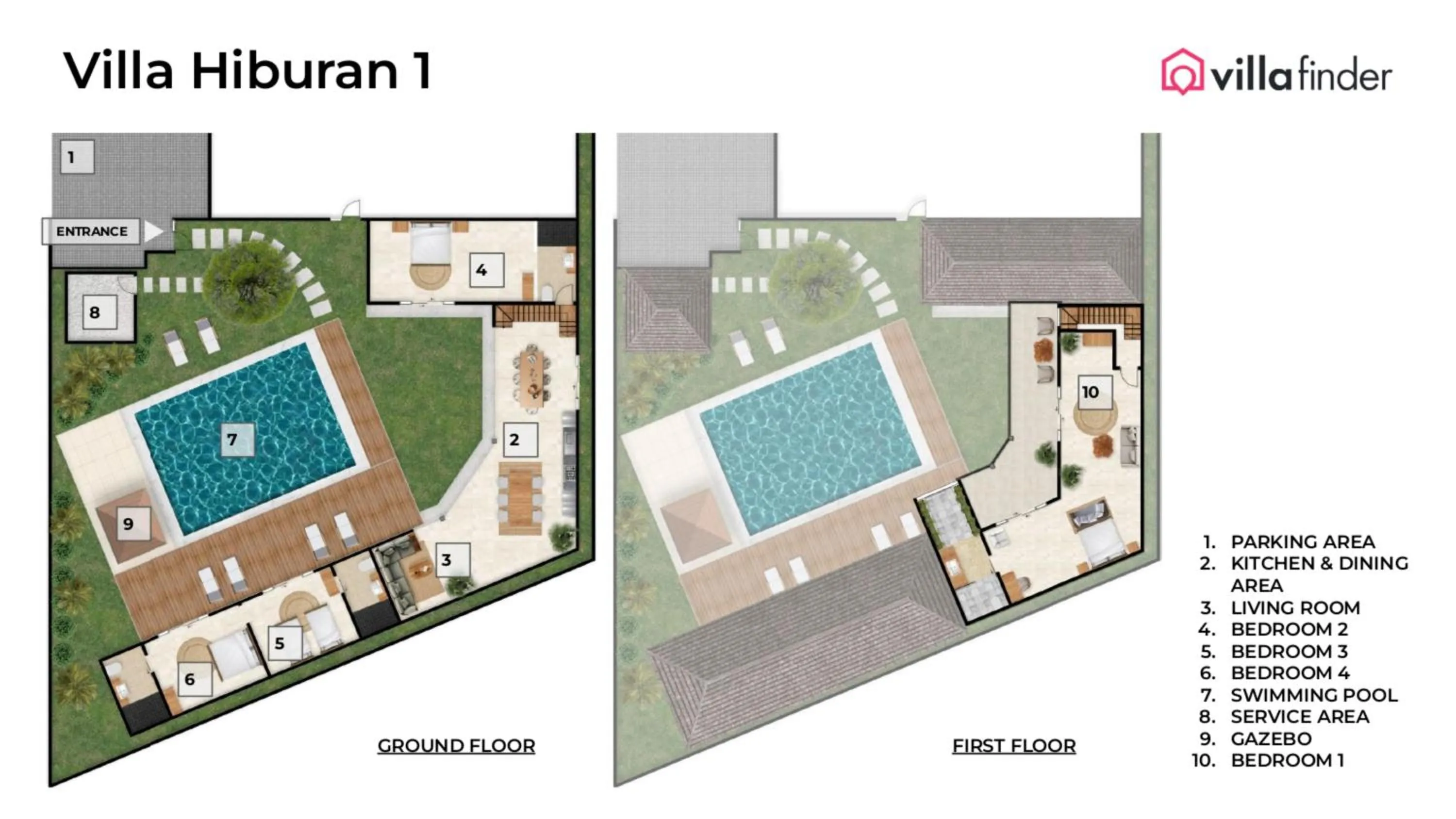 Floor plan in Villa Hiburan 1 by Villa Finder