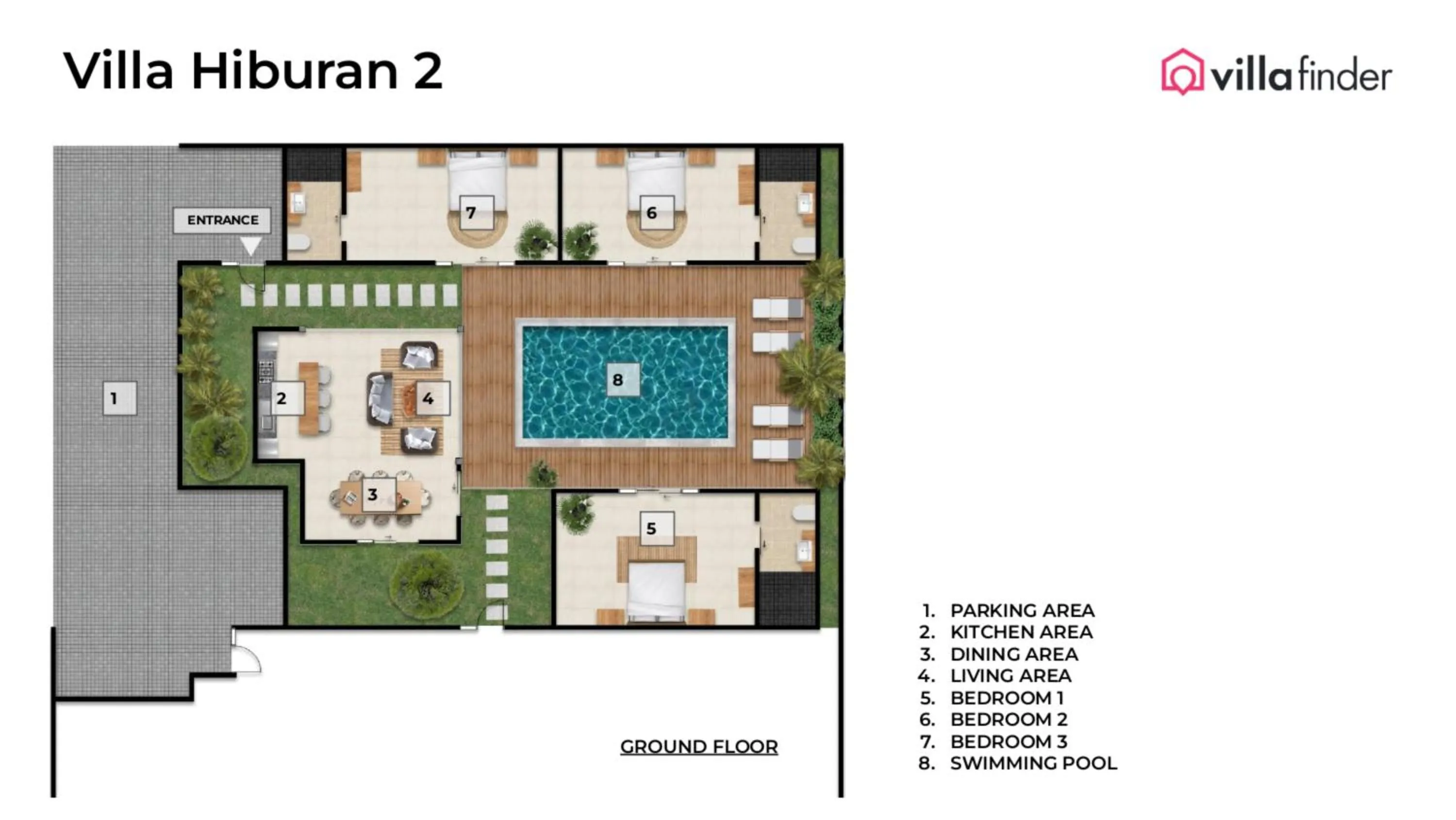 Floor plan in Villa Hiburan 2 by Villa Finder