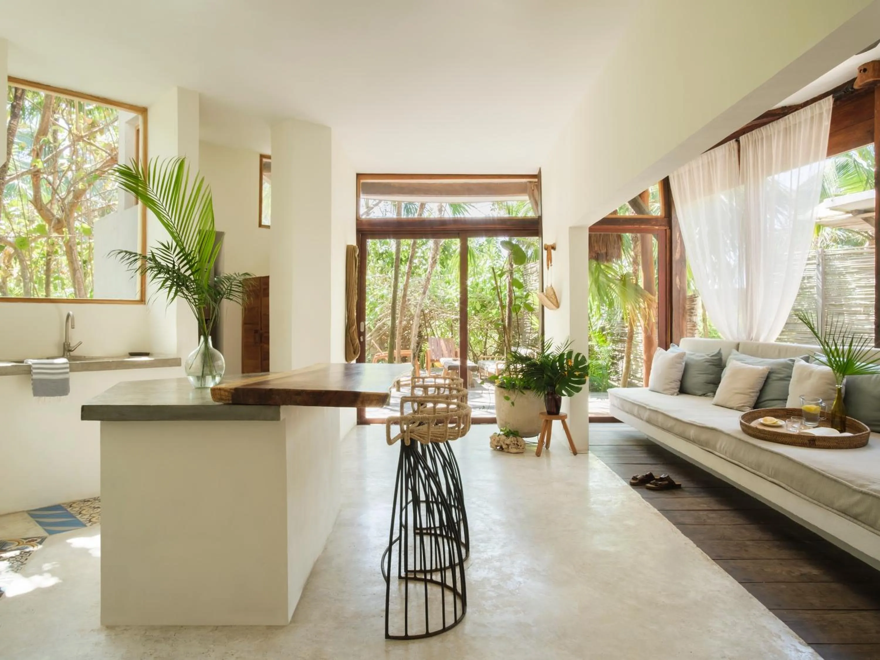 Seating area, Bed in Aldea Canzul Tulum
