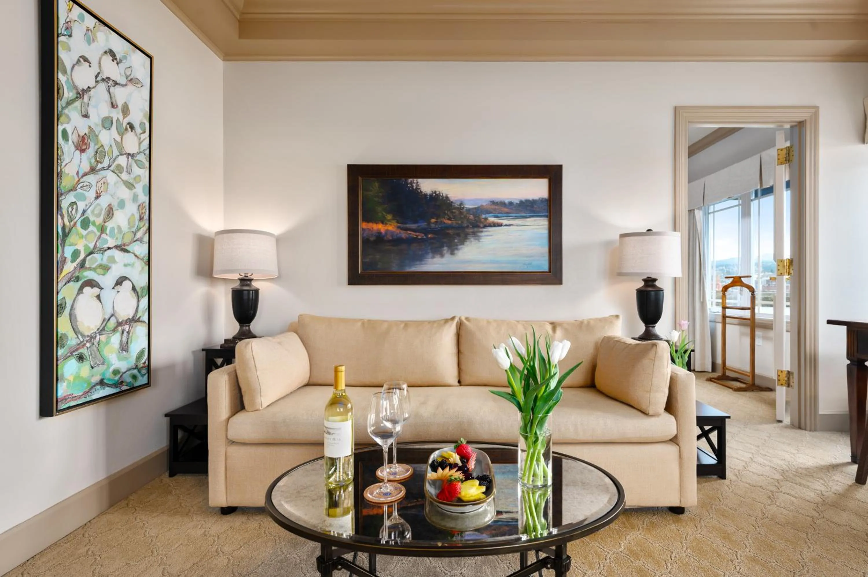 Living room in Hotel Bellwether on Bellingham Bay