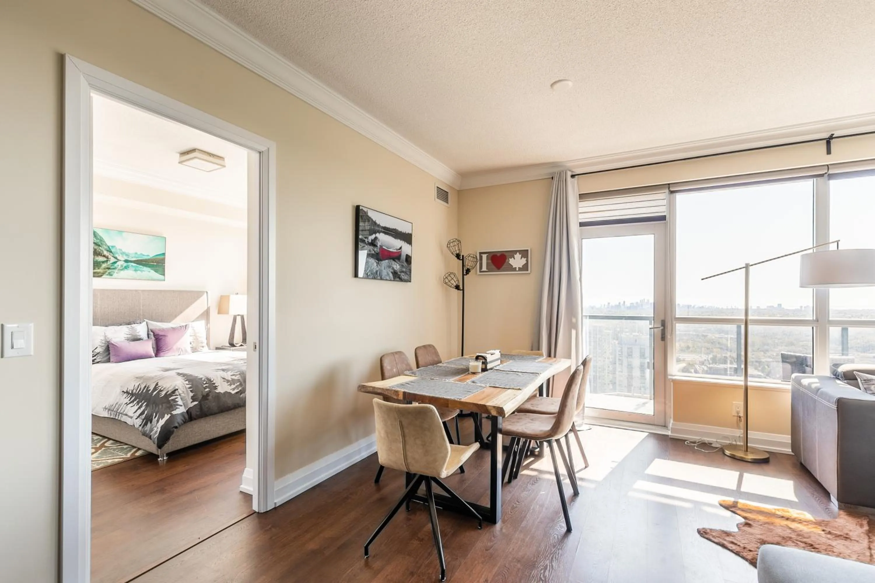 Living room, Bed in GLOBALSTAY Modern Apartments in North York Skyscraper