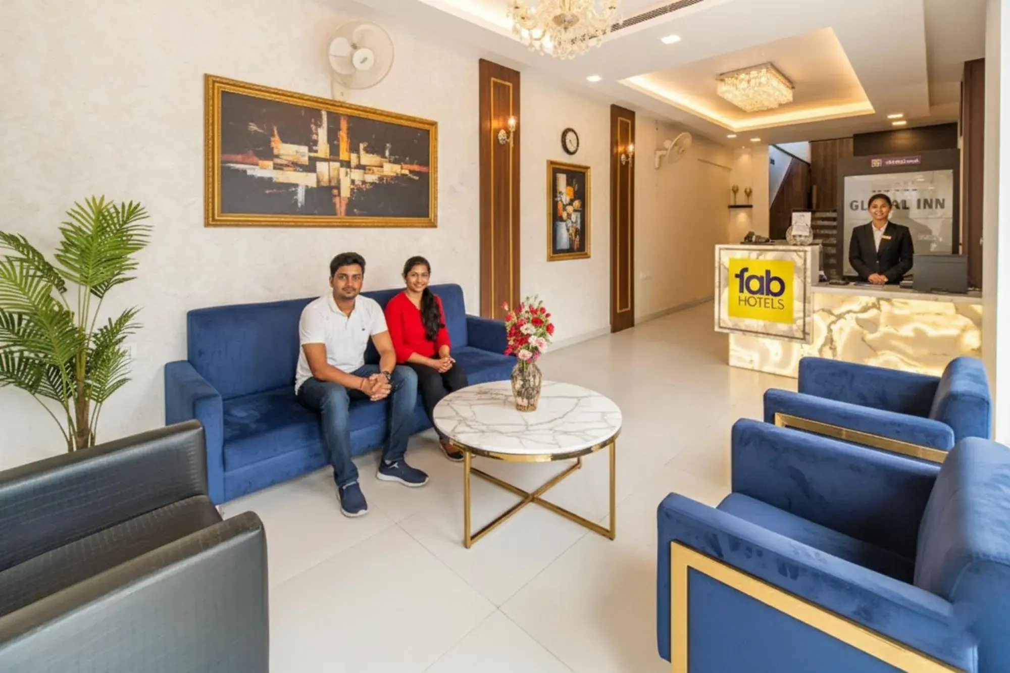 Lobby or reception in FabHotel Global Inn - Nr Sanjeevani Children's Hospital Lobby or reception in FabHotel Global Inn - Nr Sanjeevani Children's Hospital