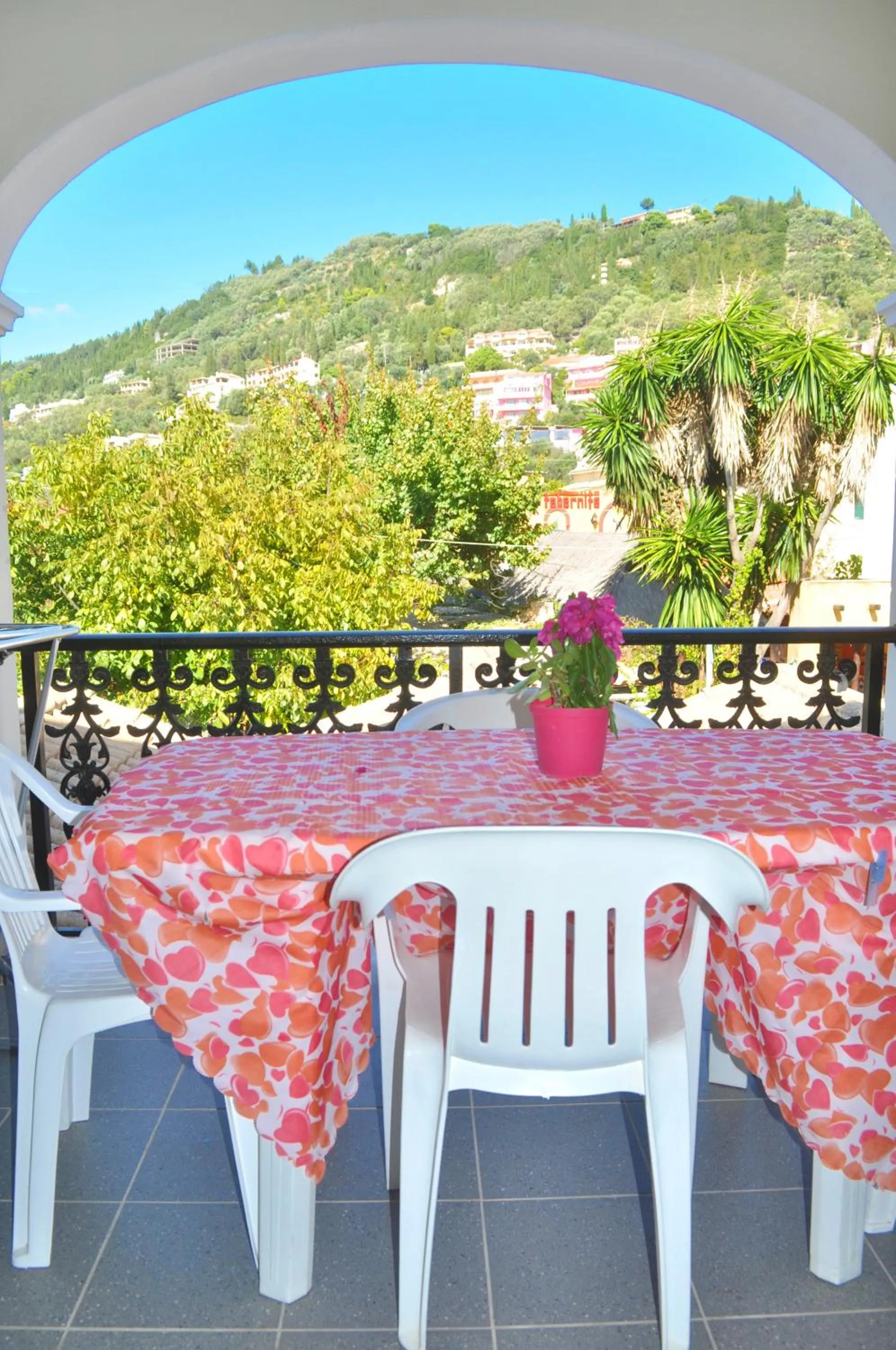 Patio in Holiday Apartments yannis on Agios Gordios beach in Corfu