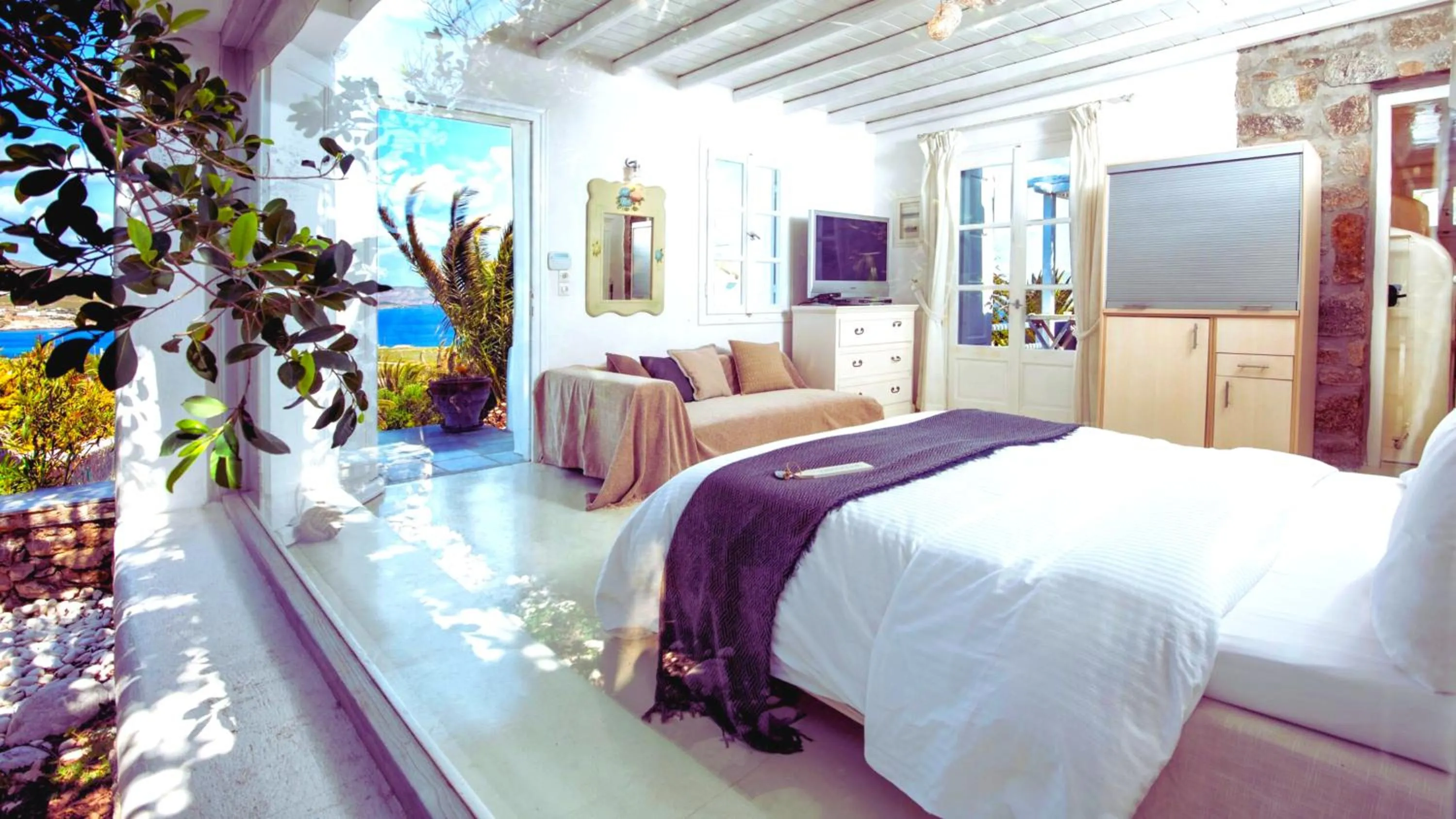 Bed in Manu Mykonos Next to the Beach Quality Brand Villa & Bungalows