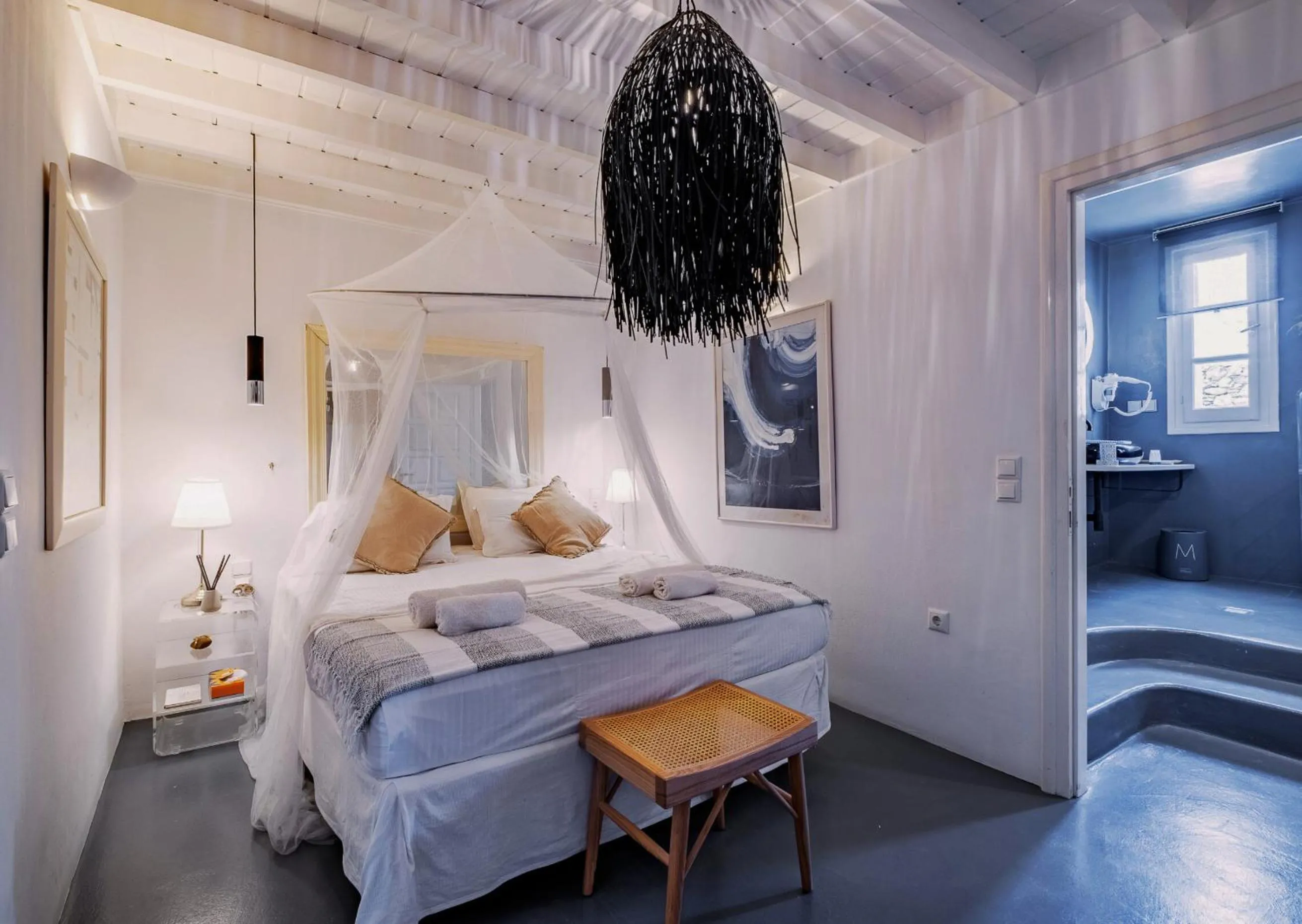 Bed in Manu Mykonos Next to the Beach Quality Brand Villa & Bungalows