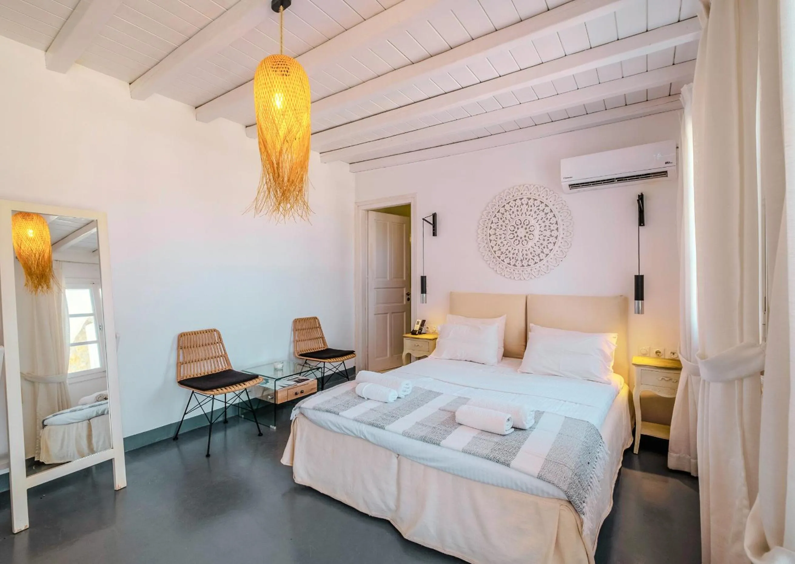 Bed in Manu Mykonos Next to the Beach Quality Brand Villa & Bungalows