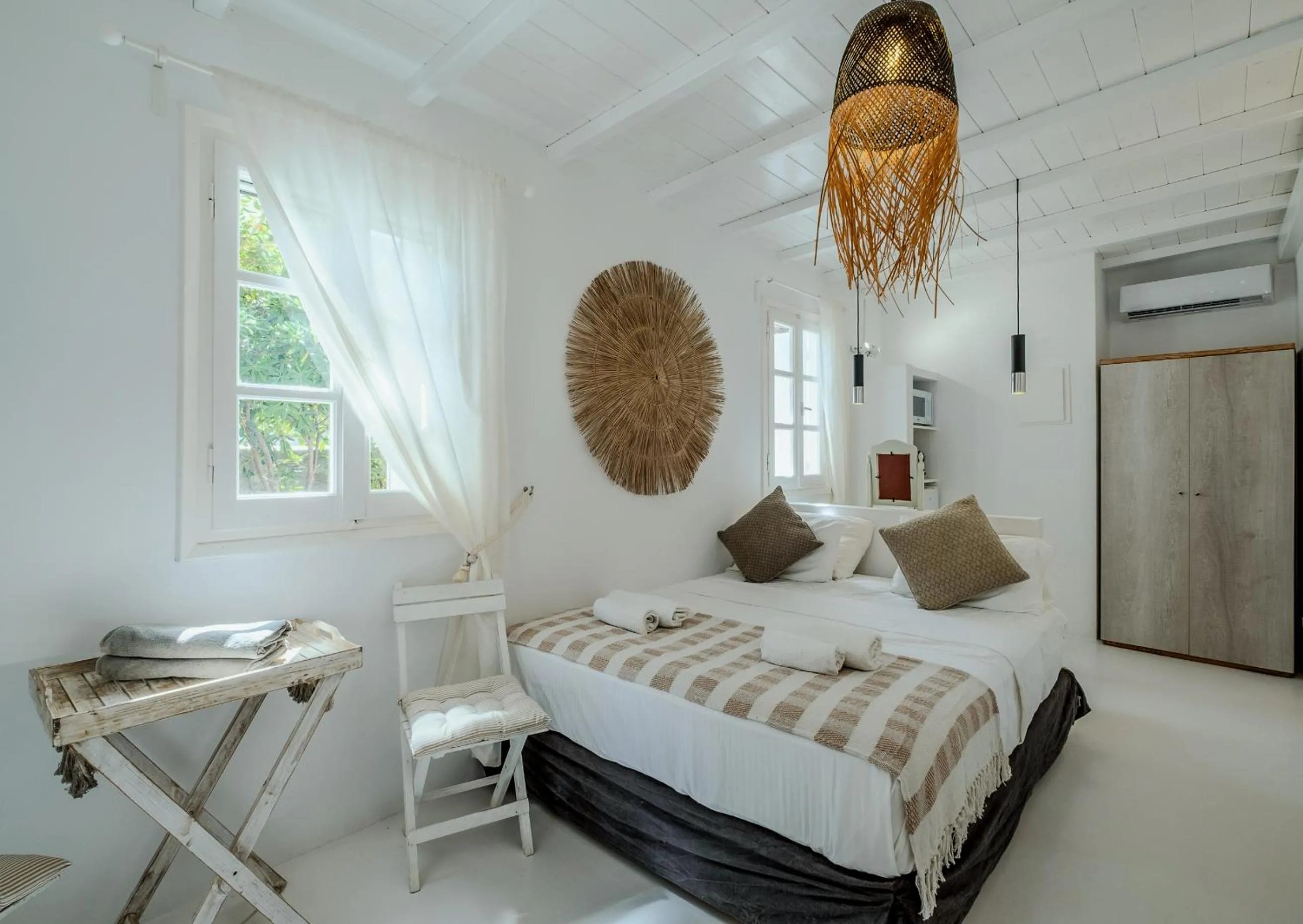 Bed in Manu Mykonos Next to the Beach Quality Brand Villa & Bungalows