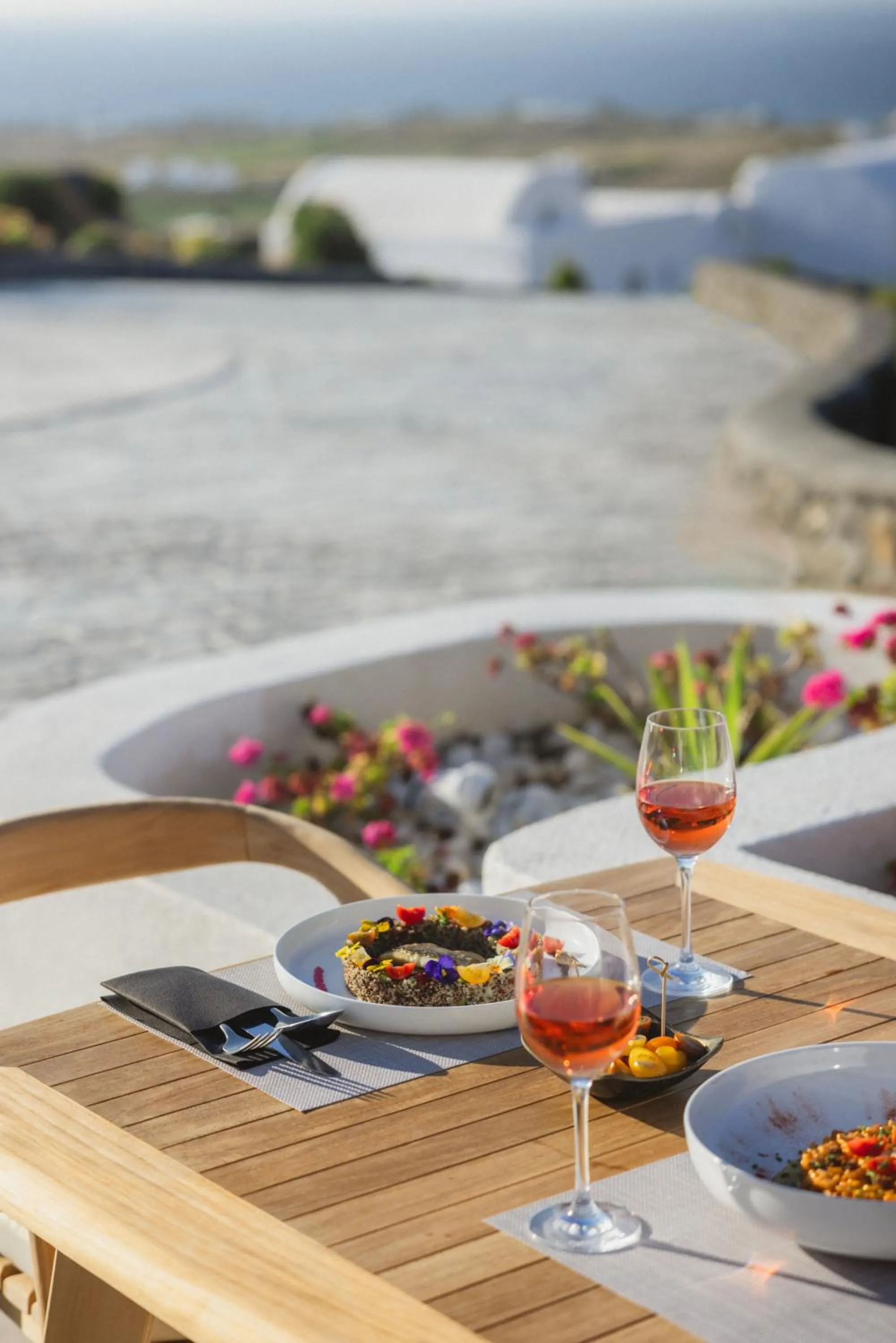Dining area in Danae Suites Santorini