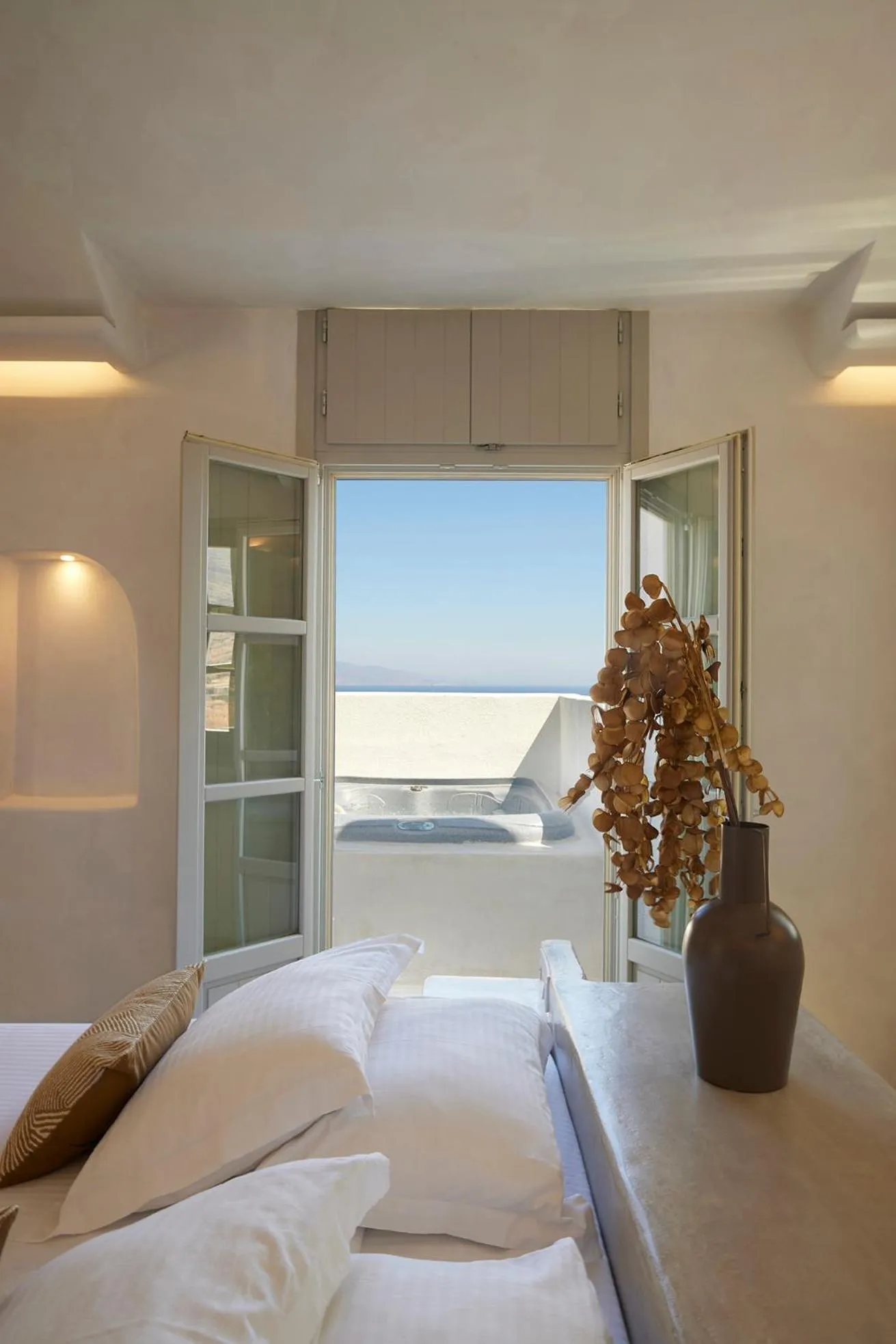 Bed in Danae Suites Santorini