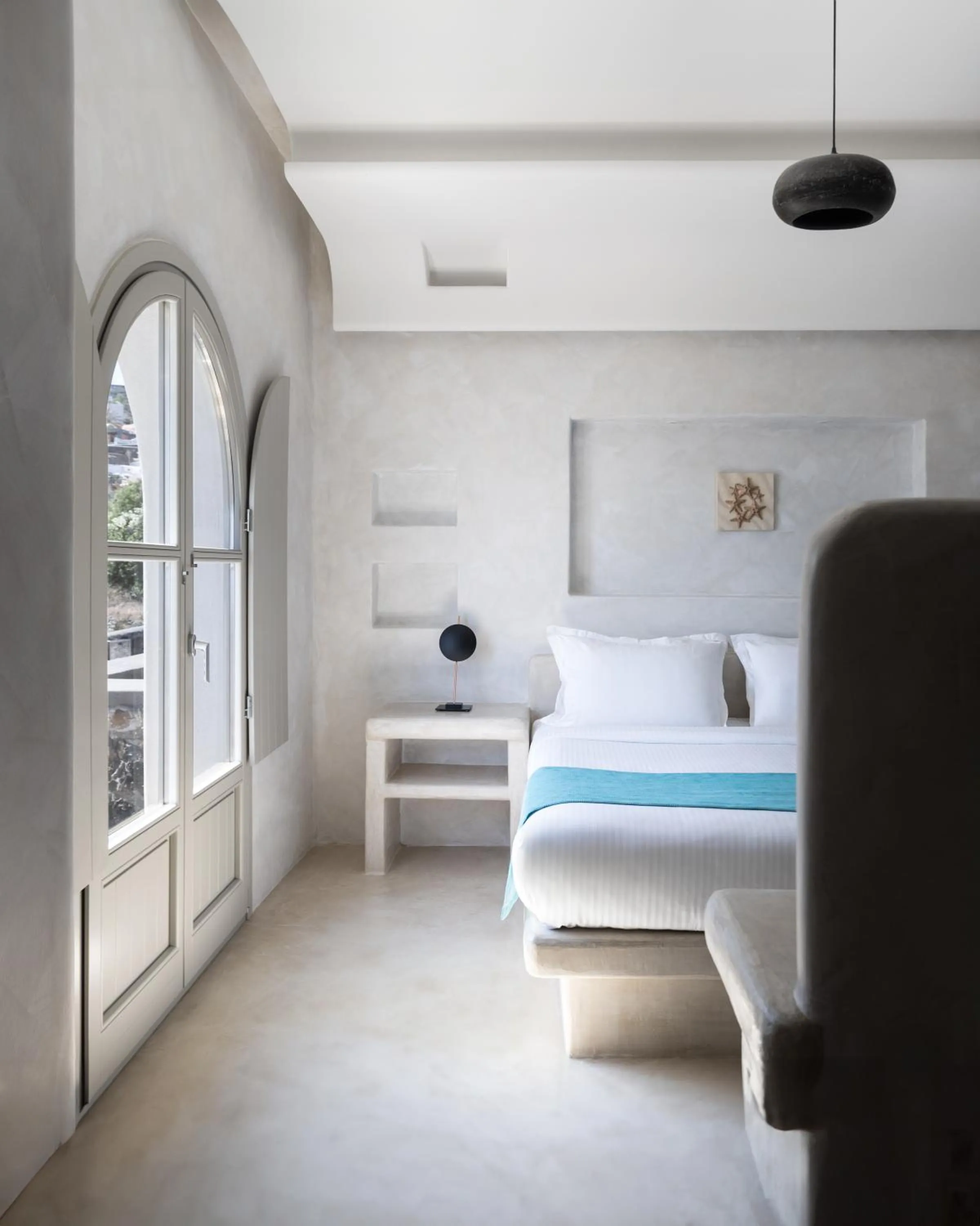 Bed in Danae Suites Santorini