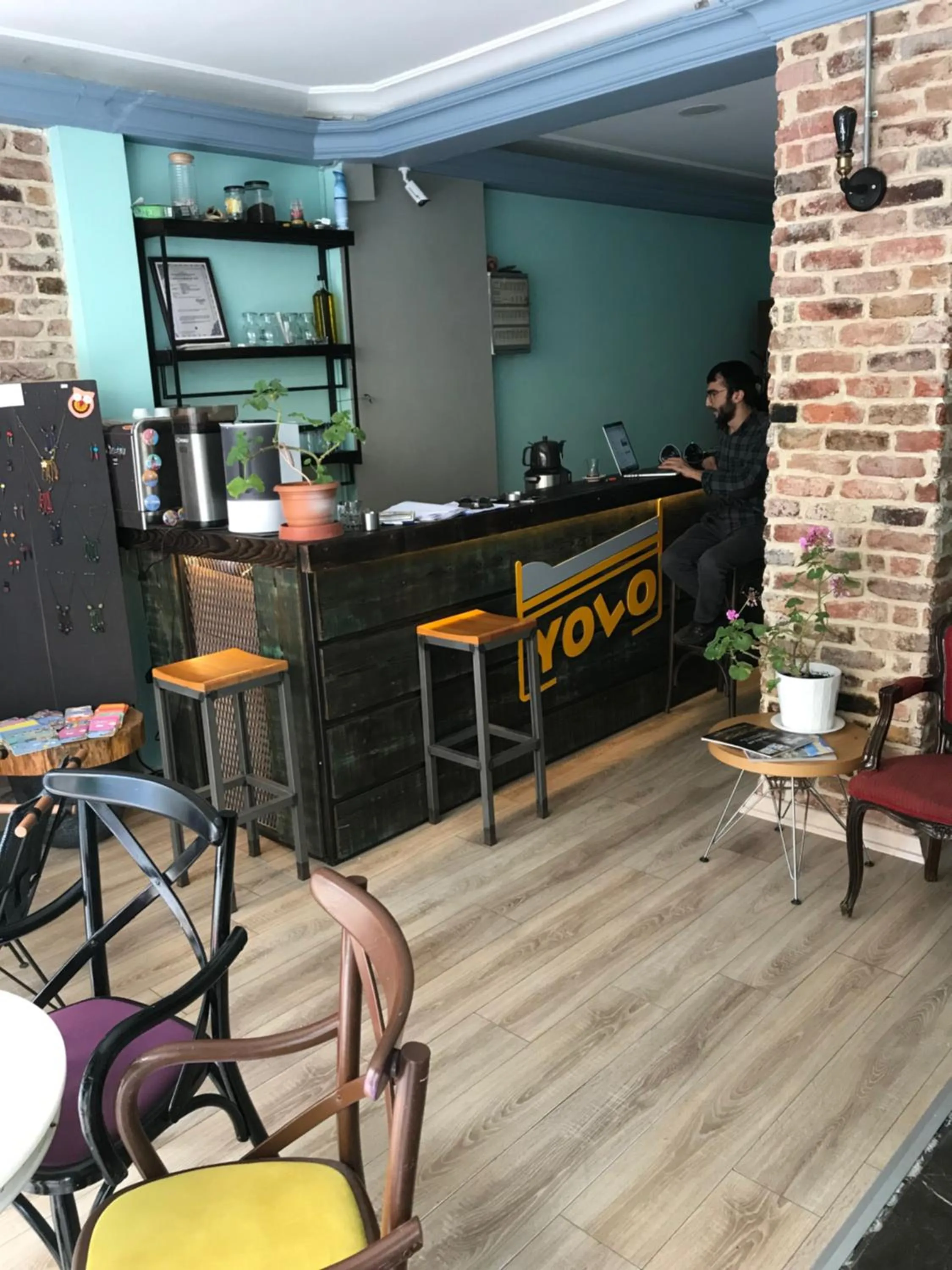 Seating area in YOLO Hostel