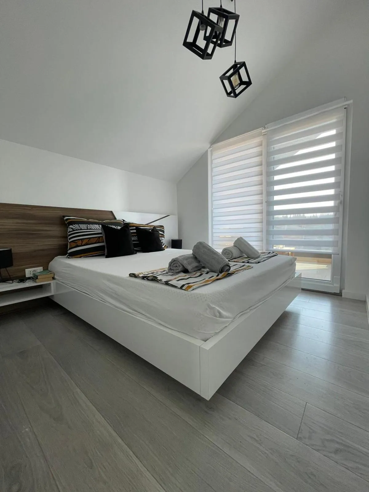 Bedroom, Bed in Apartments Mak & Lux - sea & sunset top view