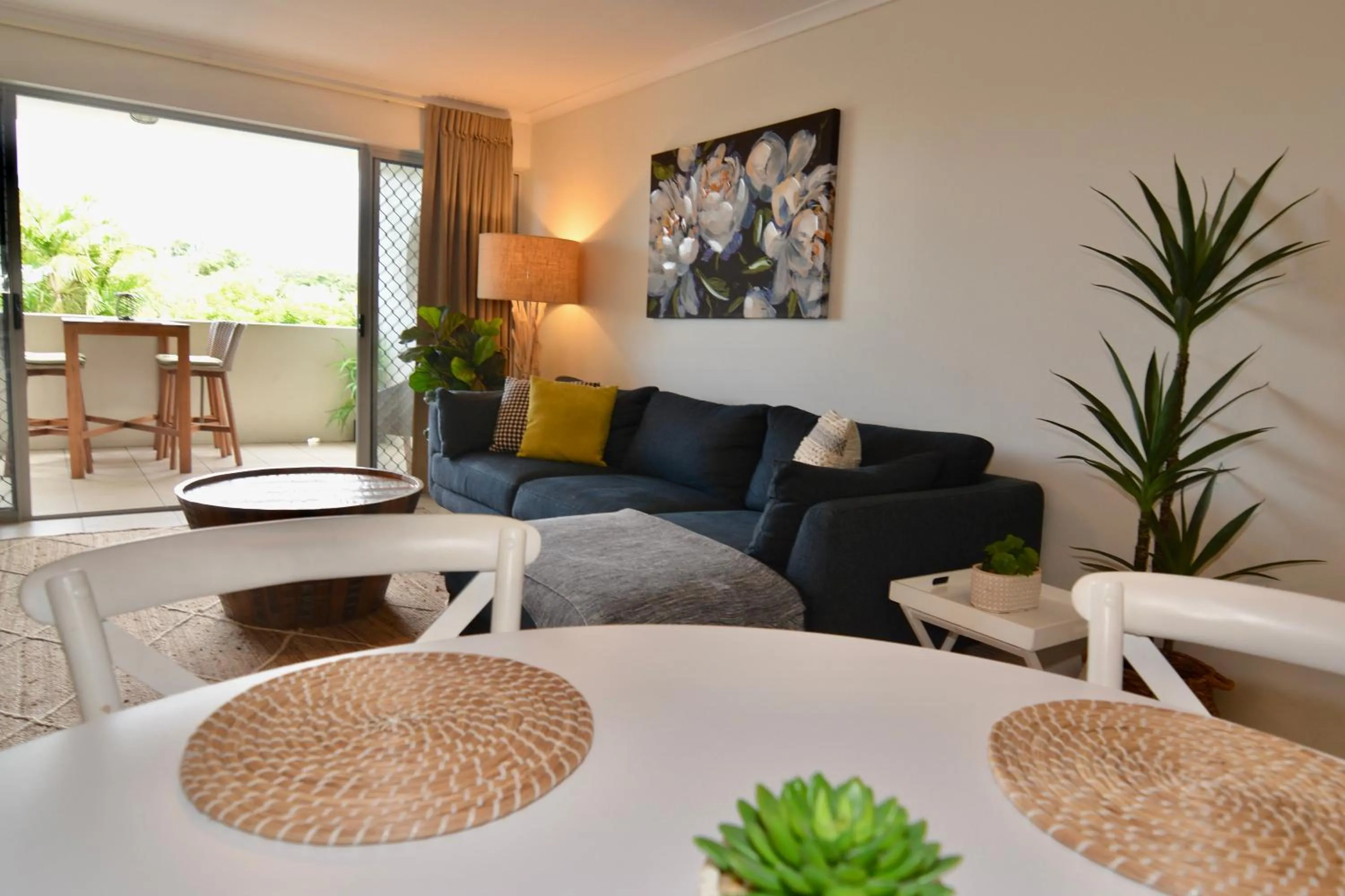 Living room in City Stadium Apartment on the riverfront
