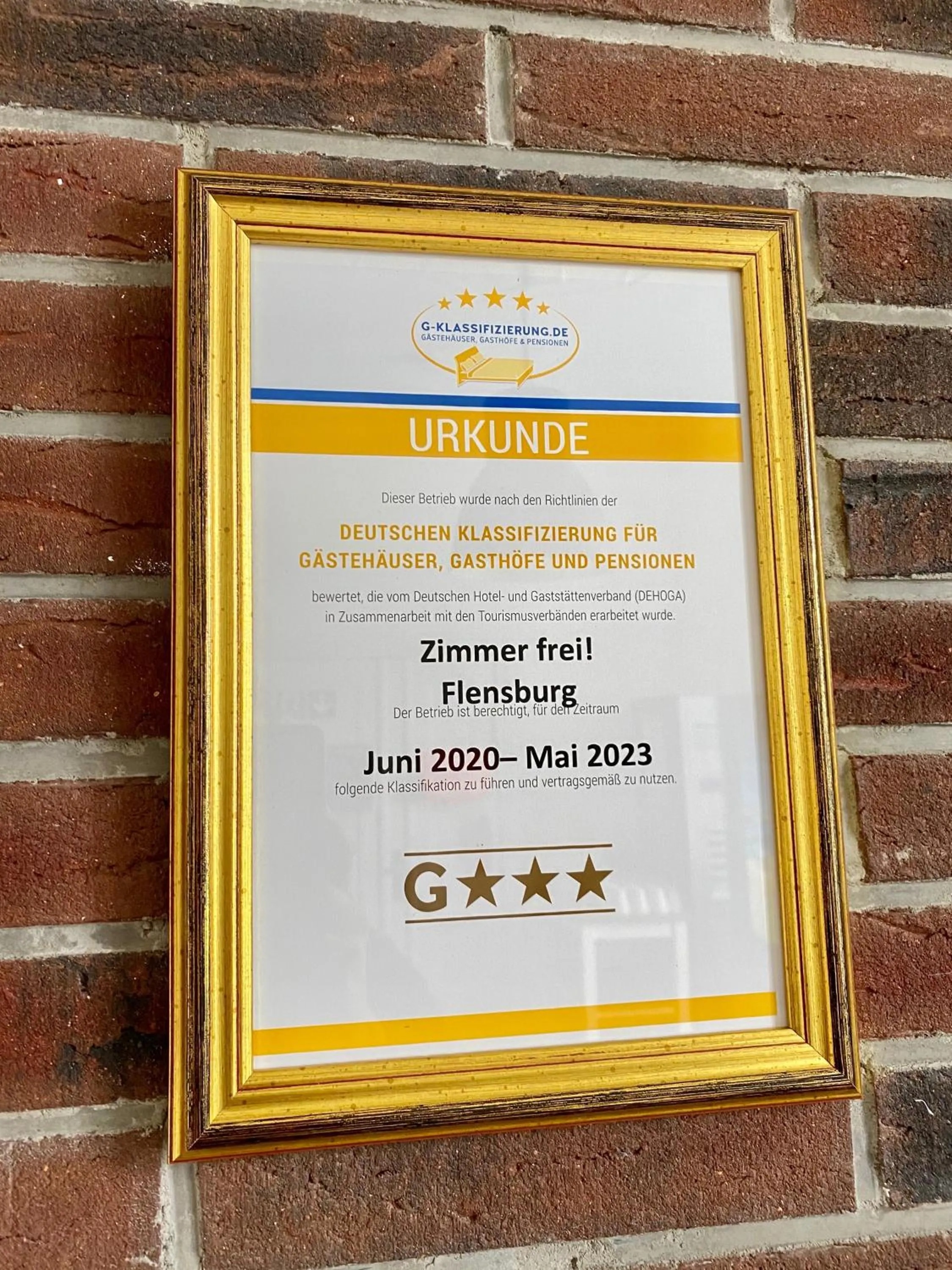 Certificate/Award in Boardinghouse Flensburg - by Zimmer FREI! Holidays