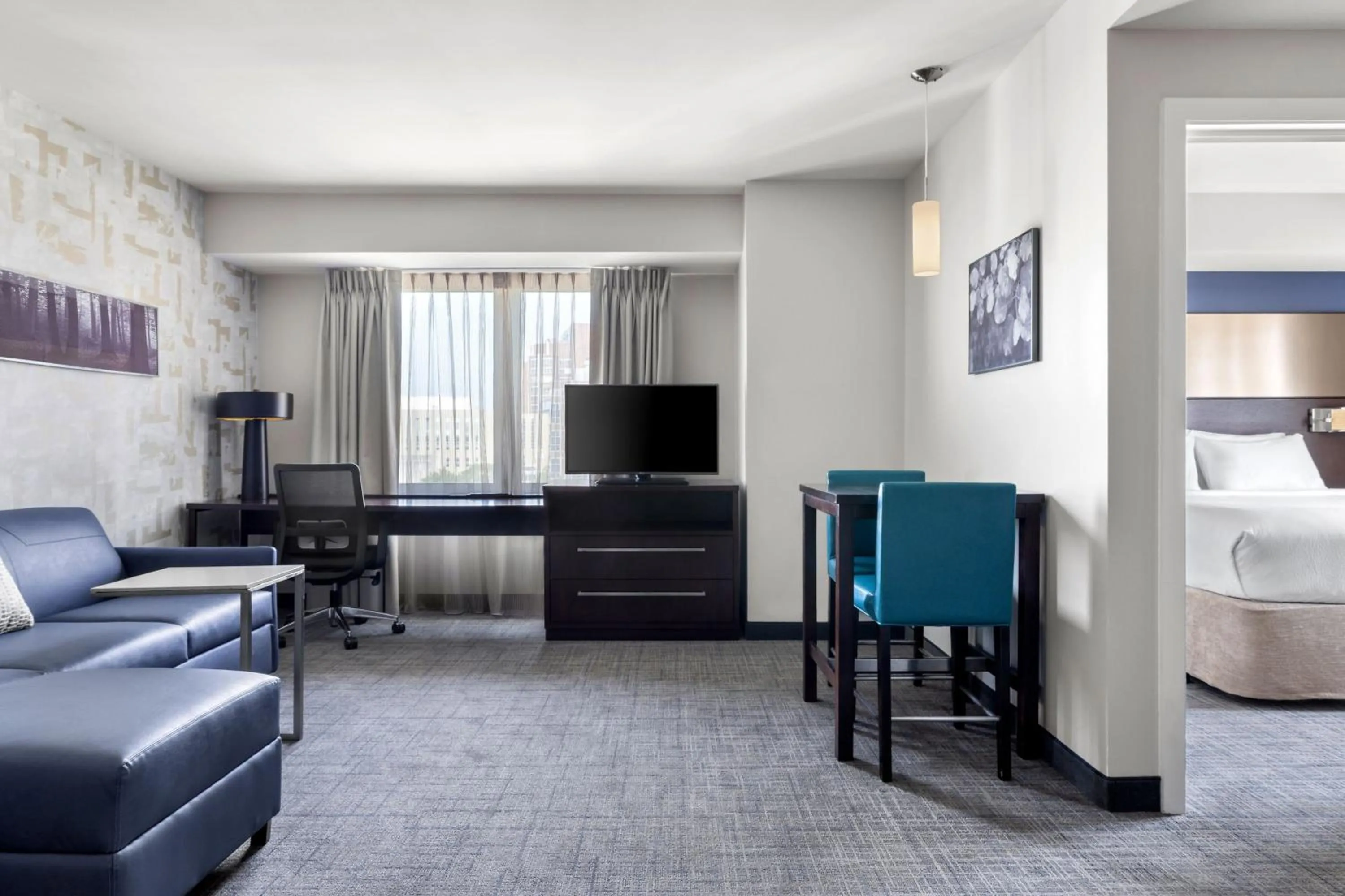 One-Bedroom King Suite with Sofa Bed and Roll-in Shower - Mobility and Hearing Accessible in Residence Inn by Marriott The Bronx at Metro Center Atrium