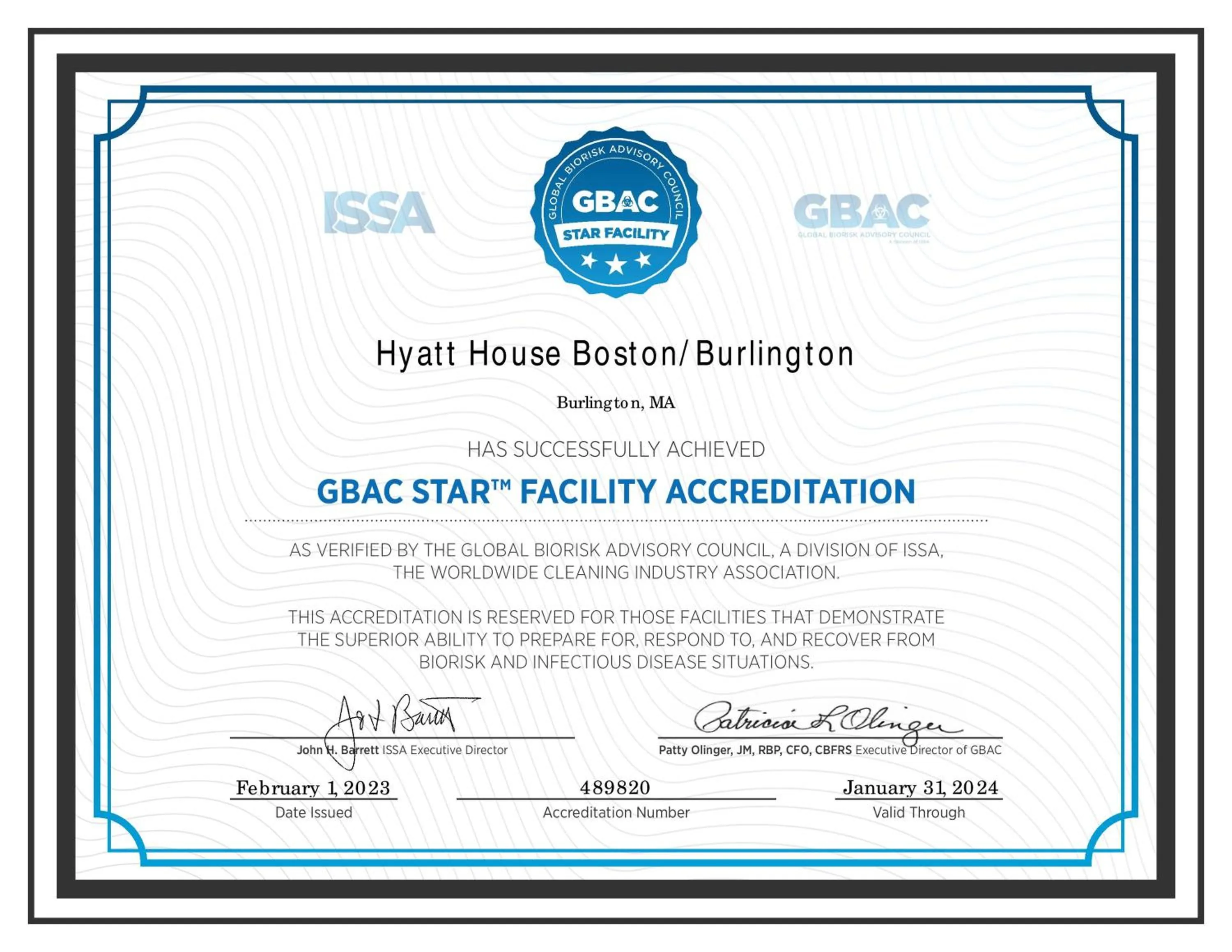 Certificate/Award in Hyatt House Boston/Burlington
