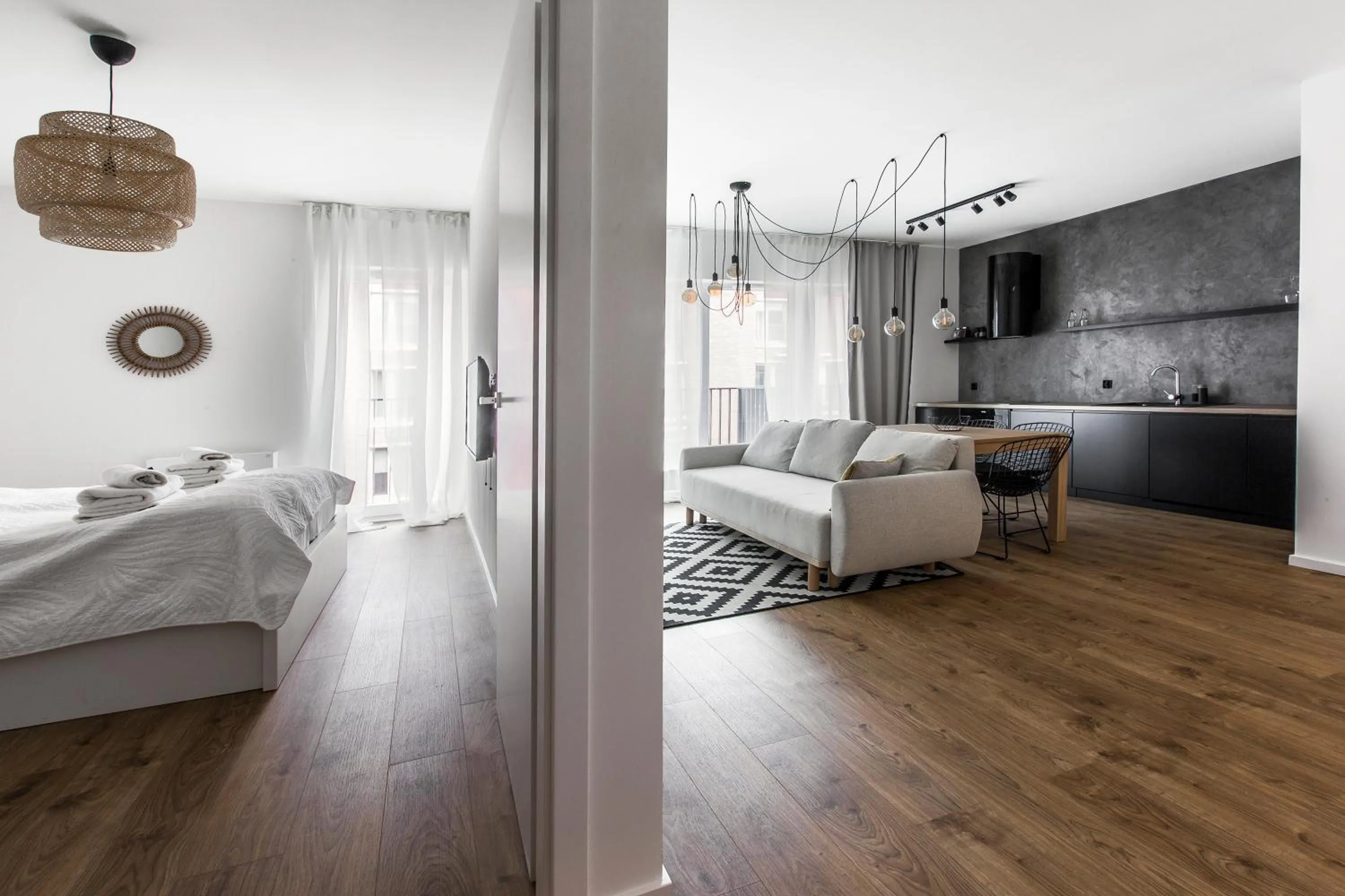 Kitchen or kitchenette, Bed in City Break Gdańsk Rajska 8 Apartamenty