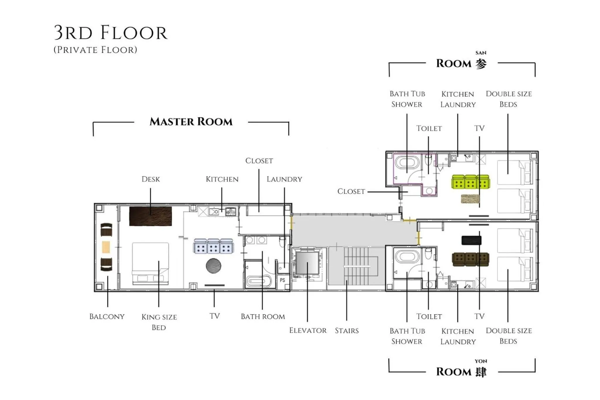 Floor plan in THE ROOT2 HOTEL