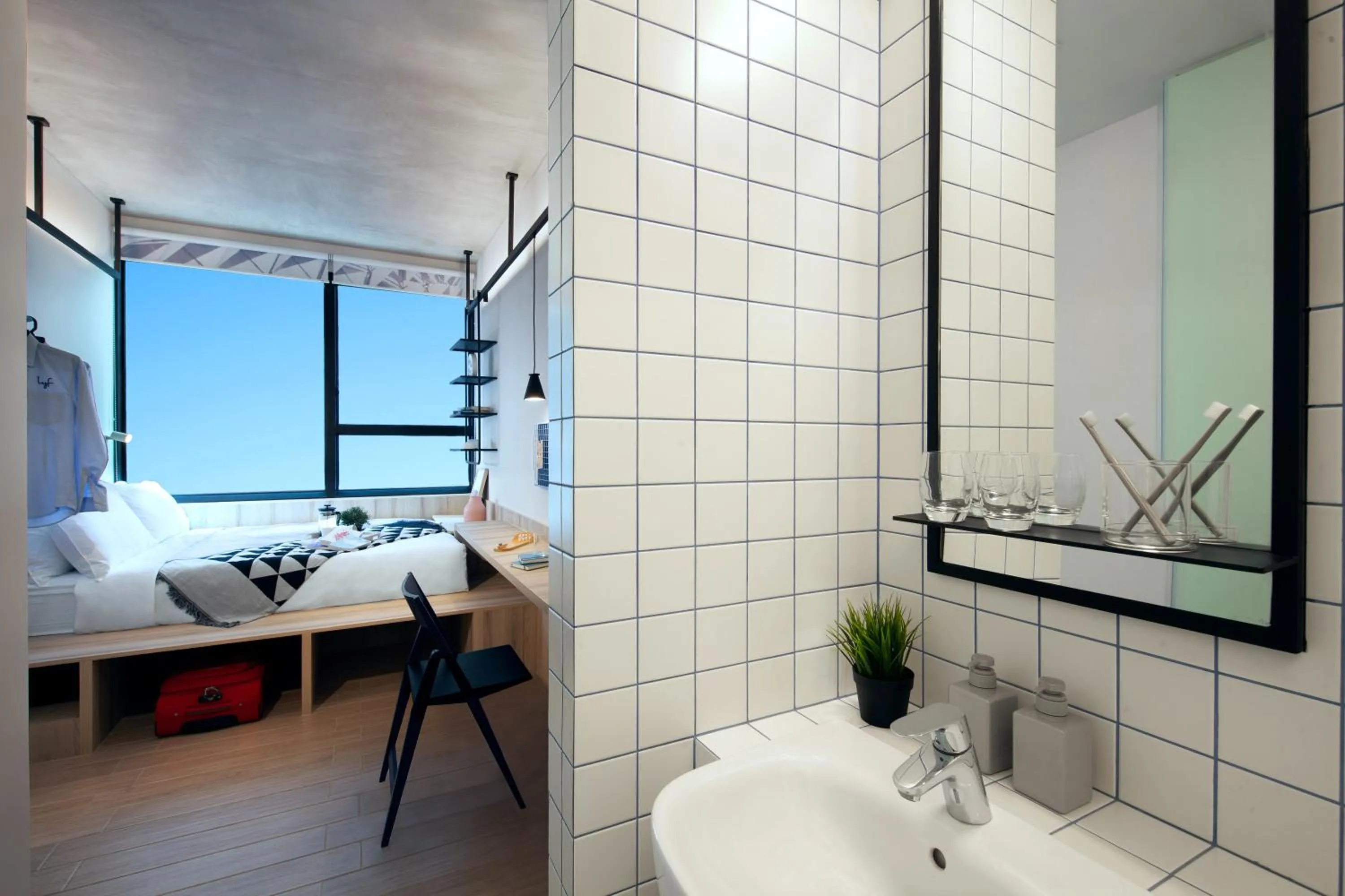 Toilet, Bed in lyf Funan Singapore