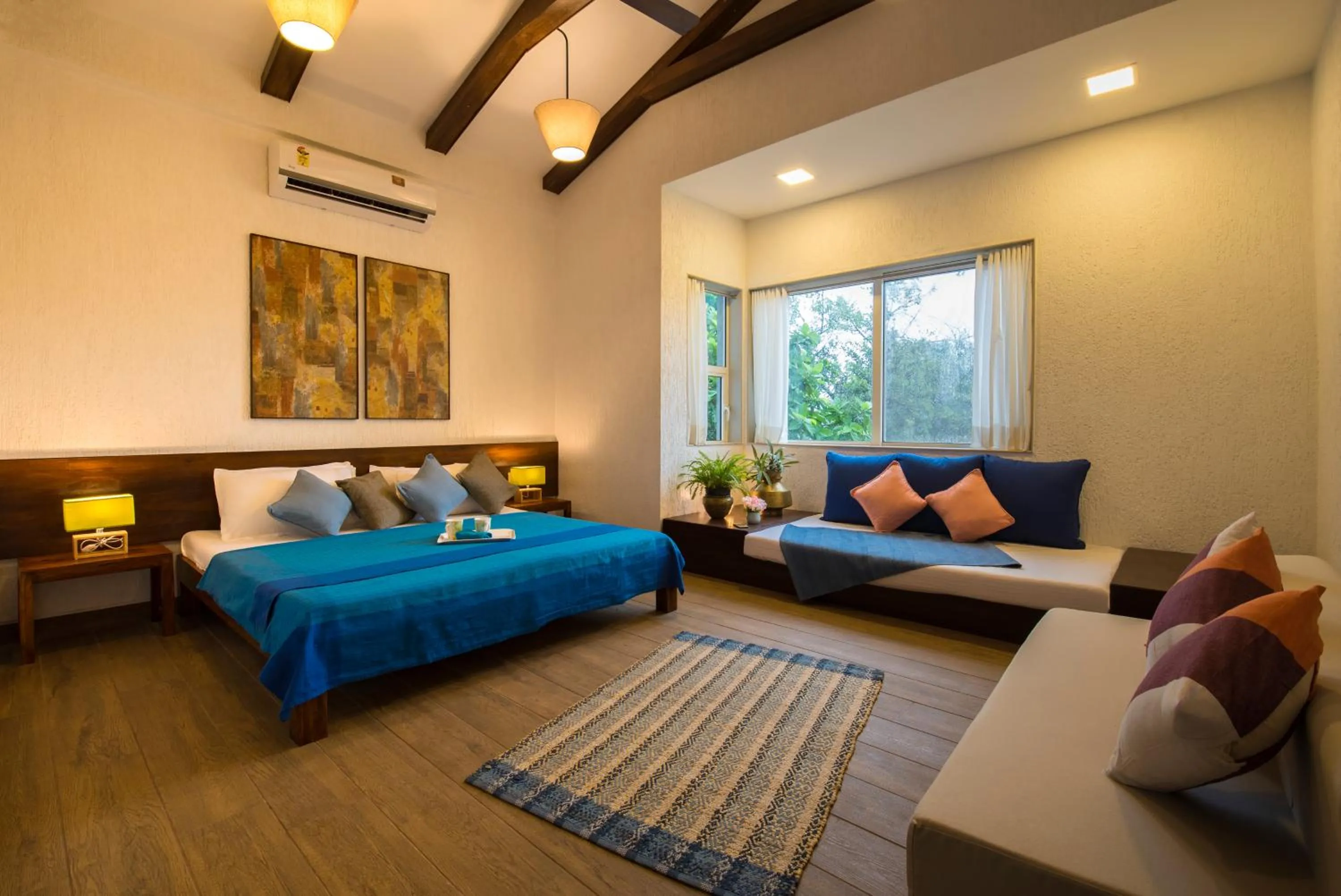 Bedroom, Bed in EL Lodge by StayVista - Pool, lawn, and a charming gazebo for your perfect getaway
