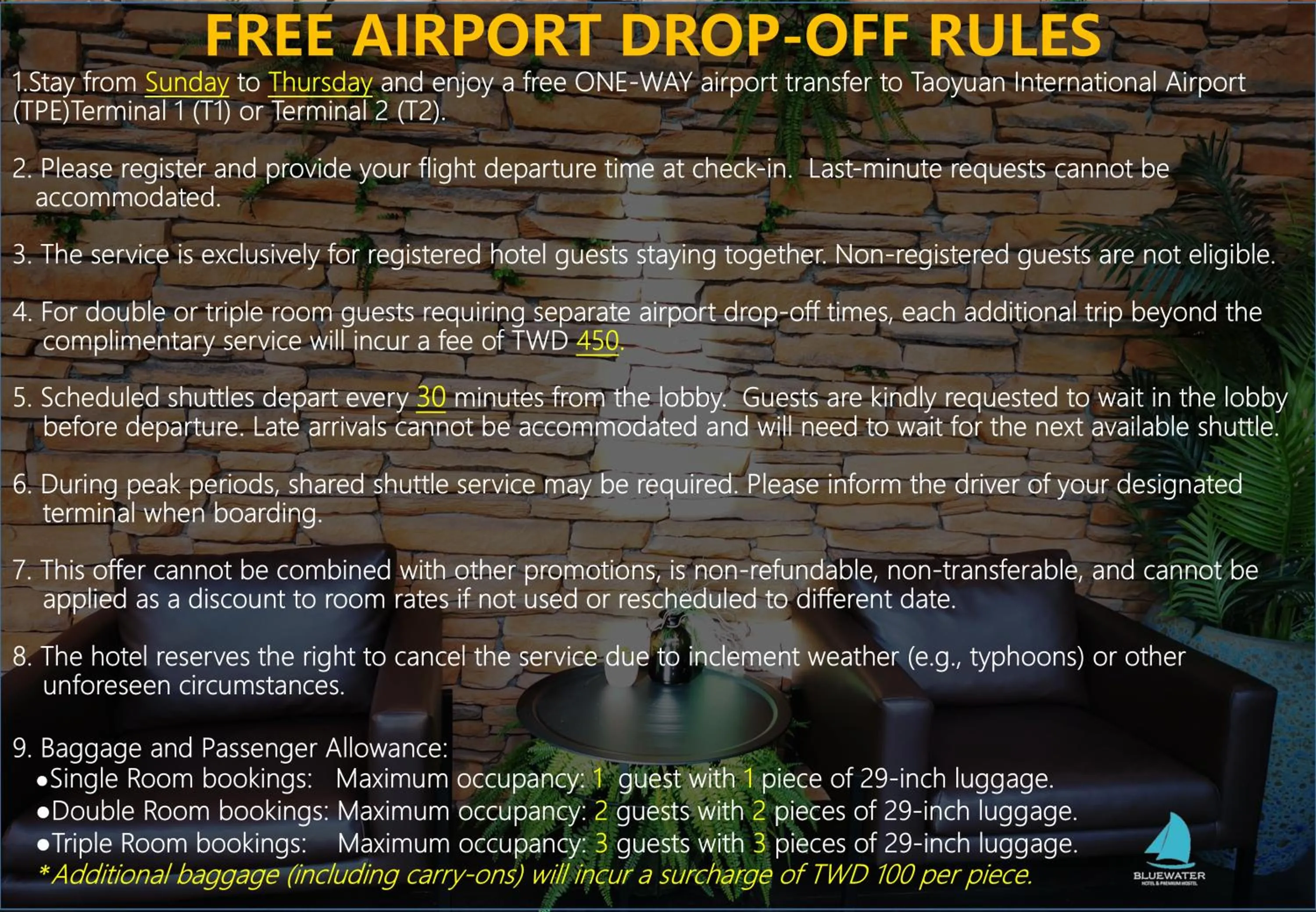 shuttle in Bluewater Hotel Xpark Gloria Outlets Taoyuan Baseball Stadium