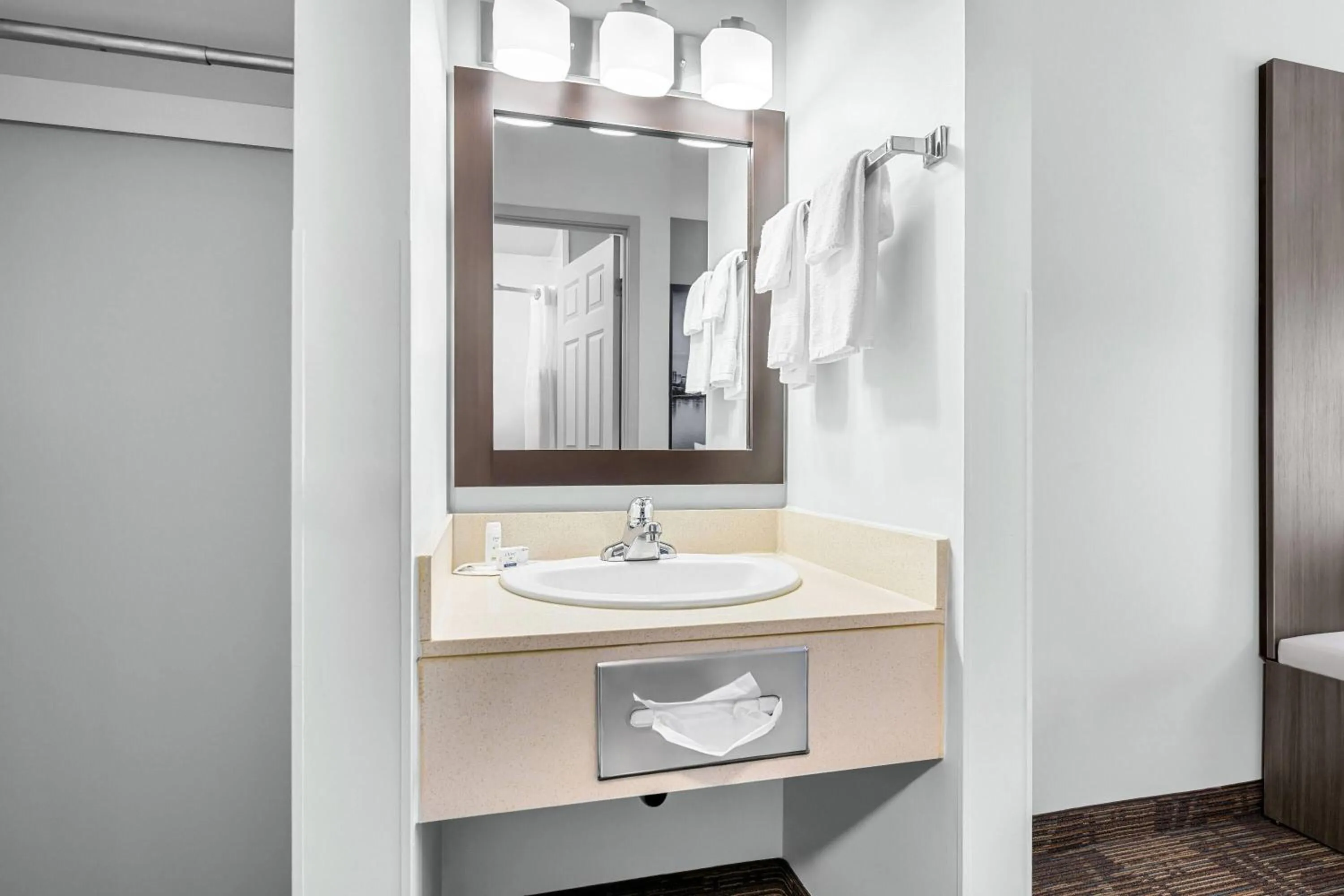 Bathroom in Super 8 by Wyndham Saskatoon Near Saskatoon Airport