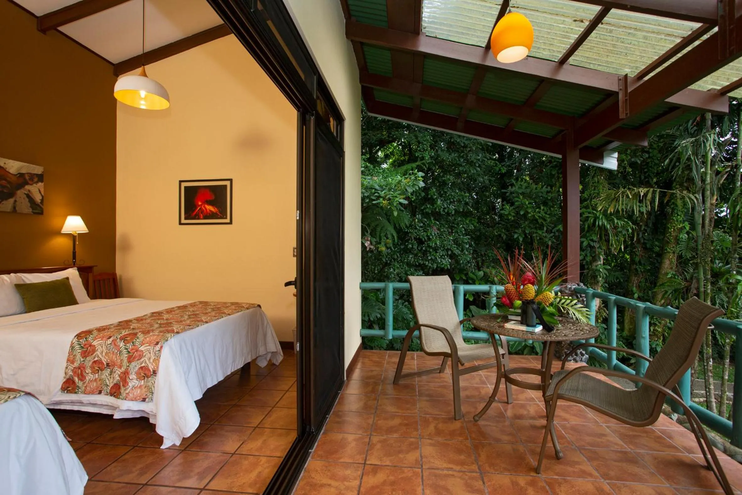 Balcony/Terrace, Bed in Arenal Observatory Lodge & Trails