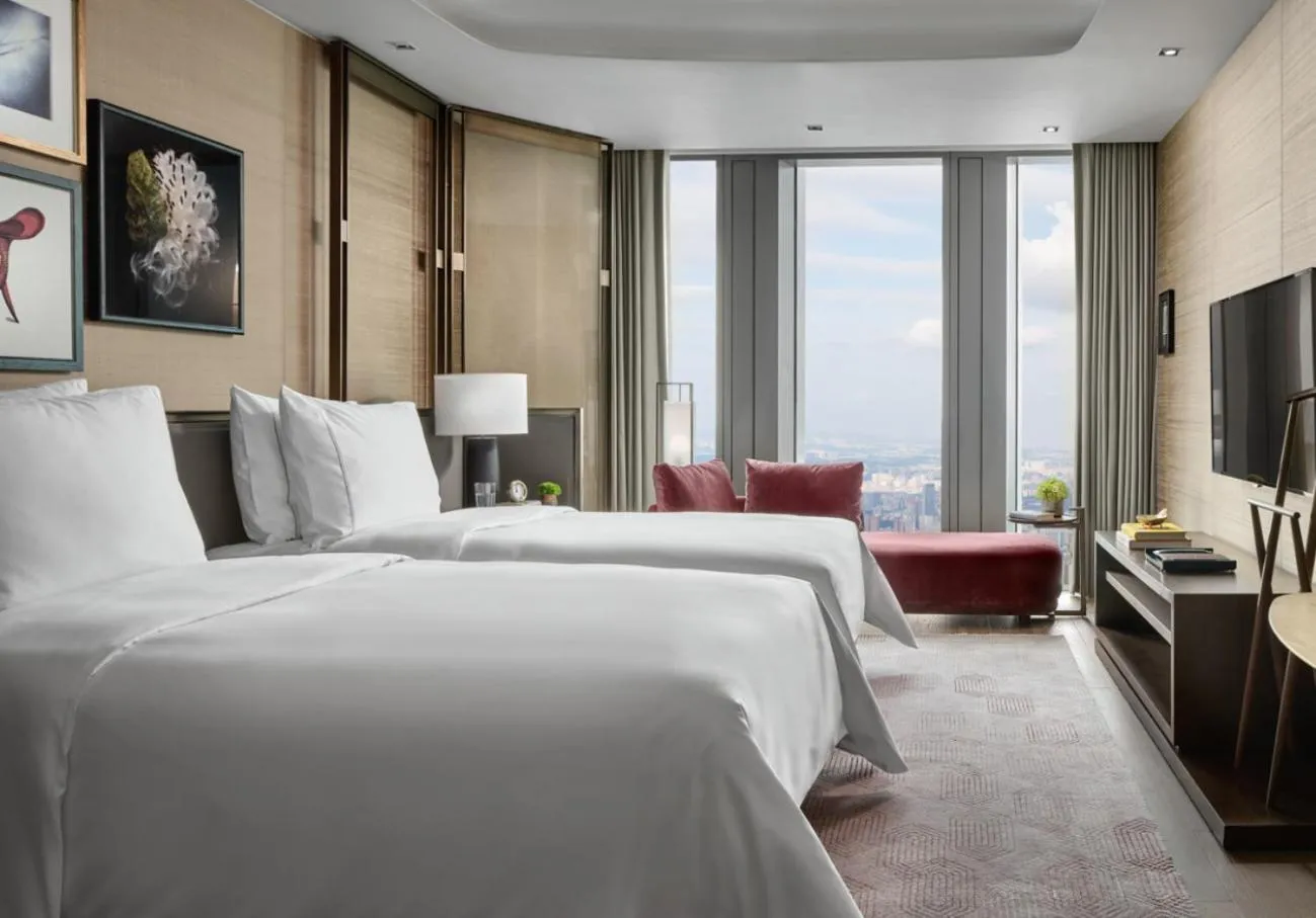 Bedroom, Bed in Rosewood Guangzhou, enjoy free shuttle bus service between the hotel and the Canton Fair Complex during the Canton Fair