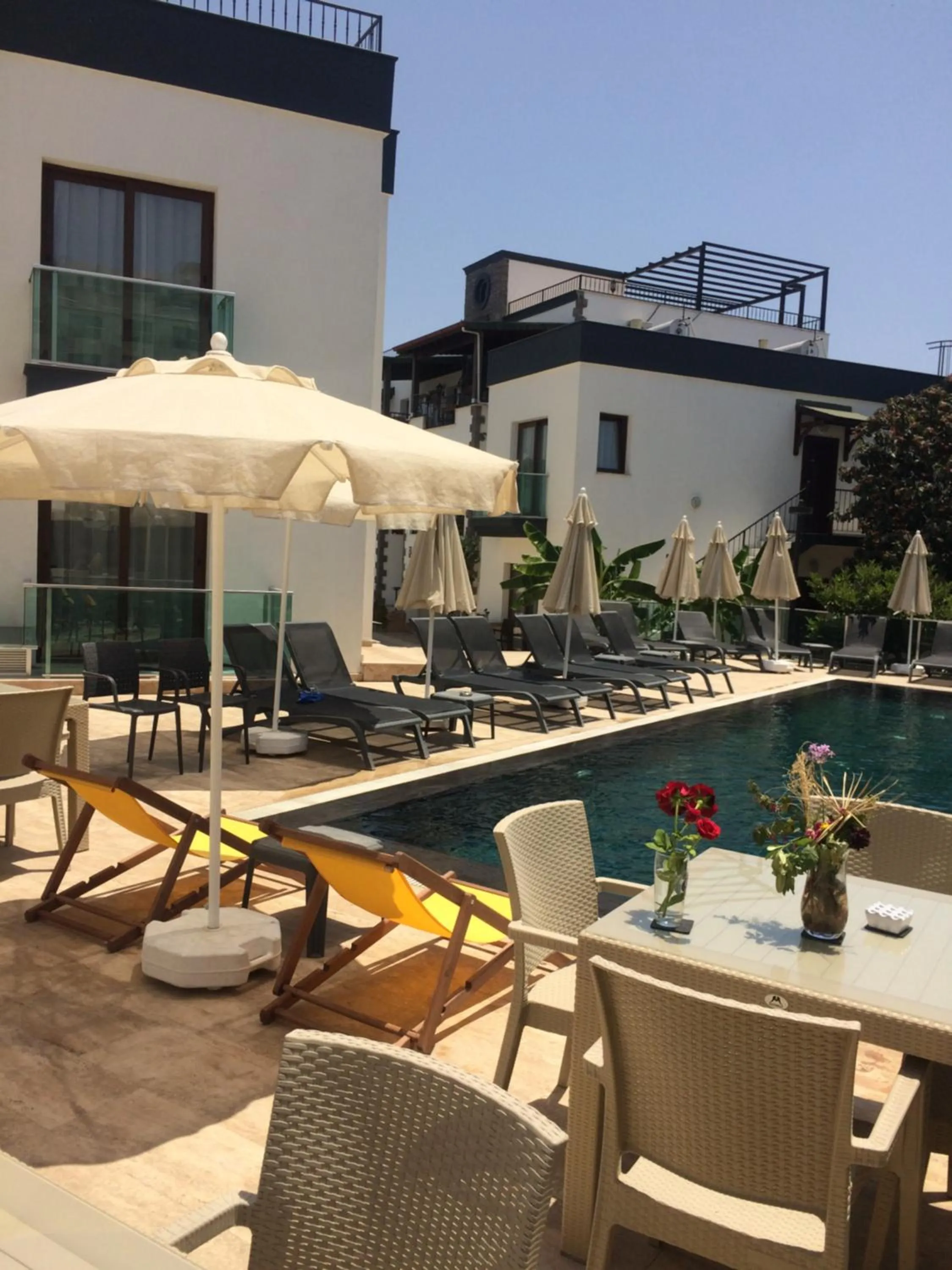 Pool view in Orya Aparts