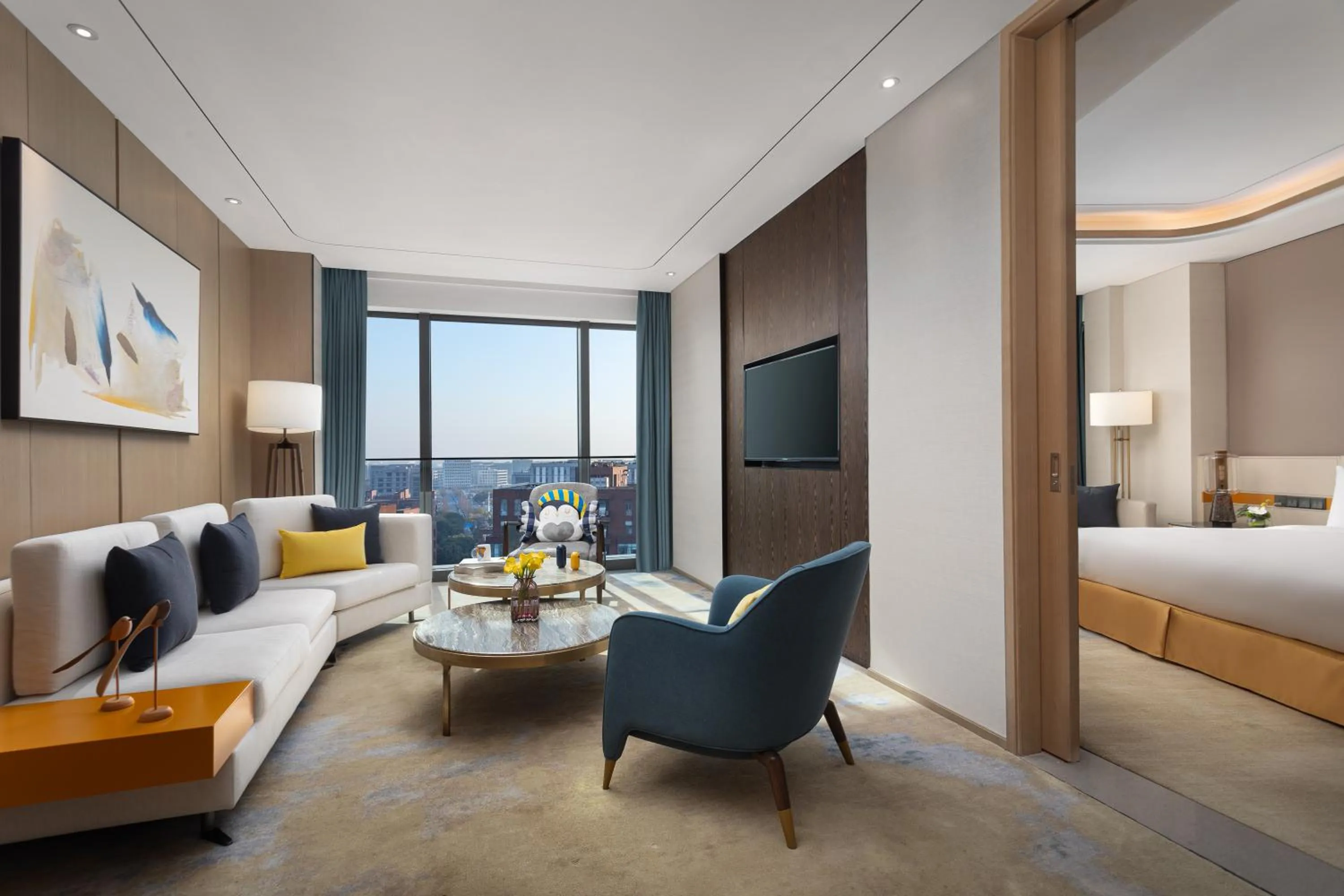 Living room, Bed in voco Shanghai Hongqiao Hub by IHG - 20 Mins drive to Shanghai Hongqiao Int'l Airport And NECC