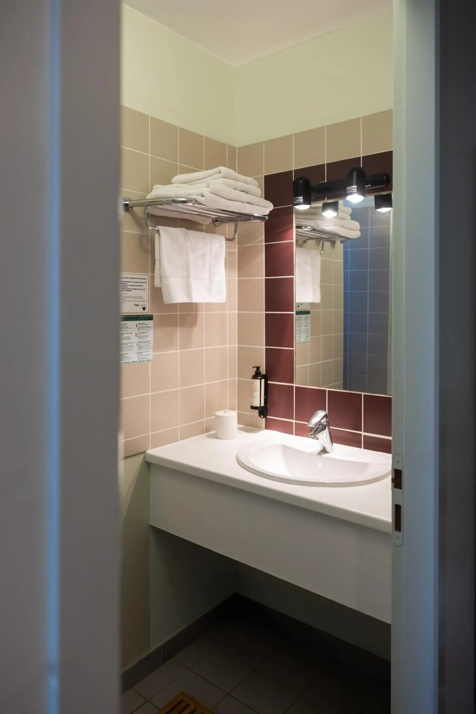 Bathroom in Hôtel les jardins du canal - solaire eco reponsable - piscine - parking - garage - bornes électriques - accueil vélos - kids friendly