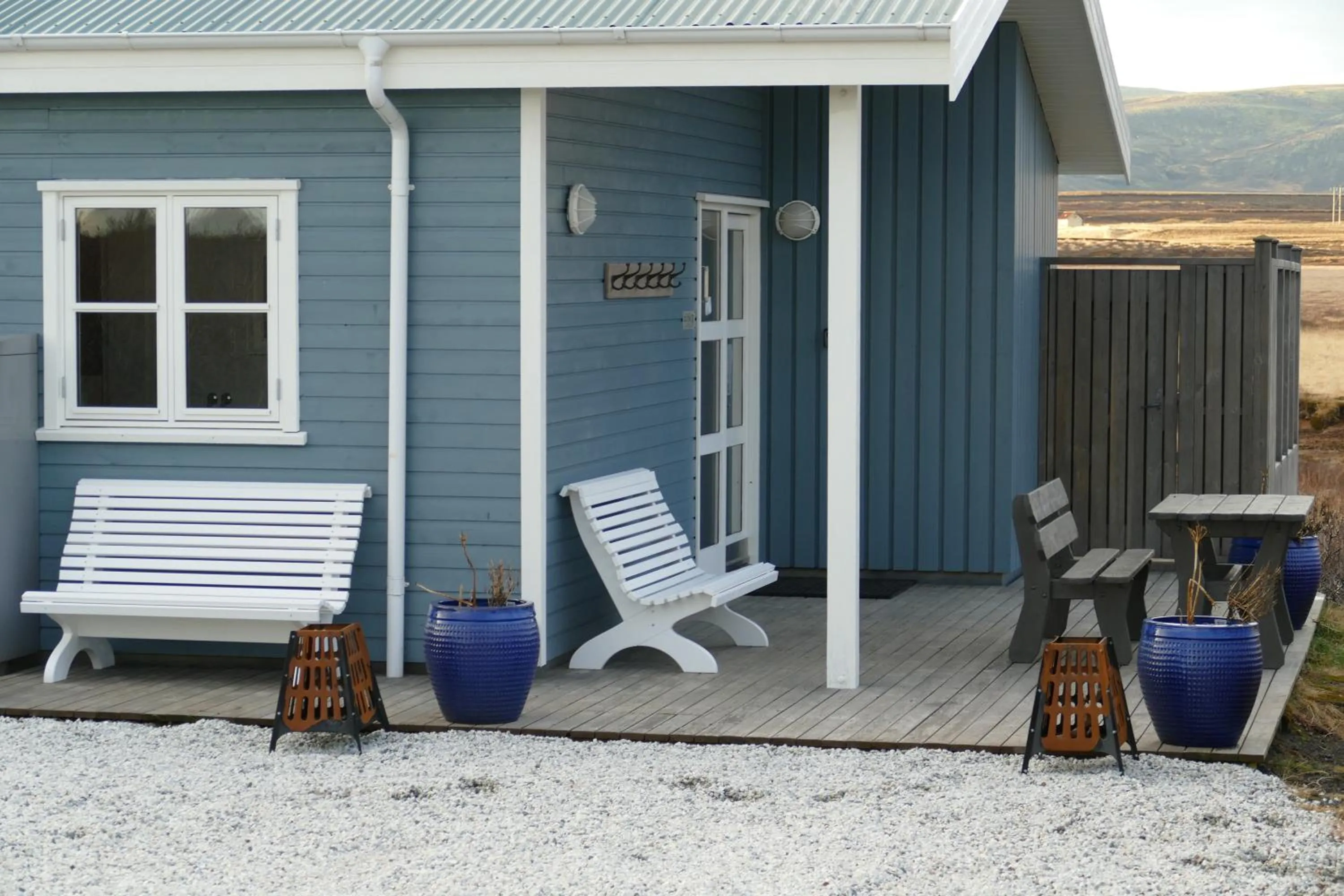 Patio in Riverfront romantic Asgardur vacation home of comfort