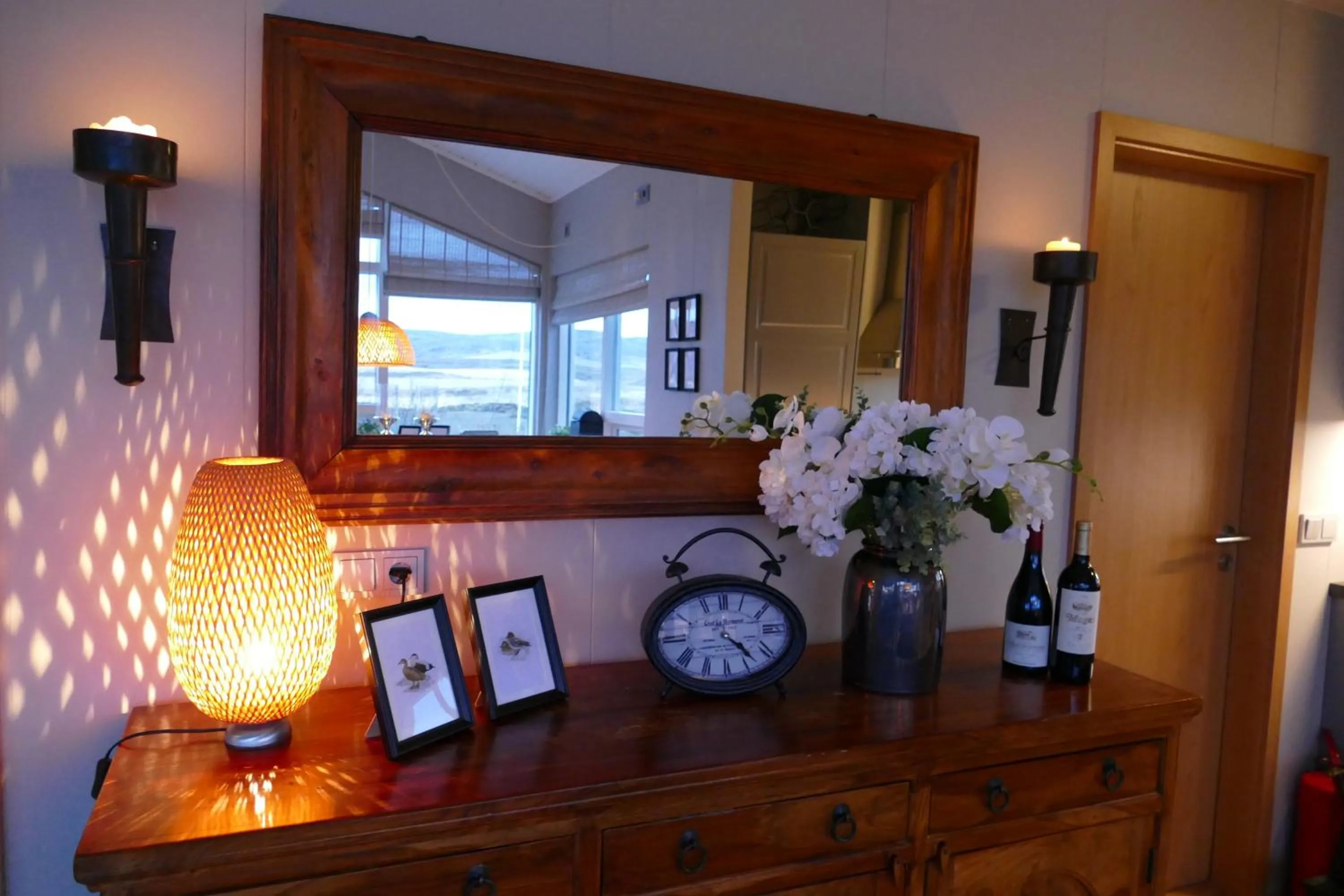 Dining area in Riverfront romantic Asgardur vacation home of comfort