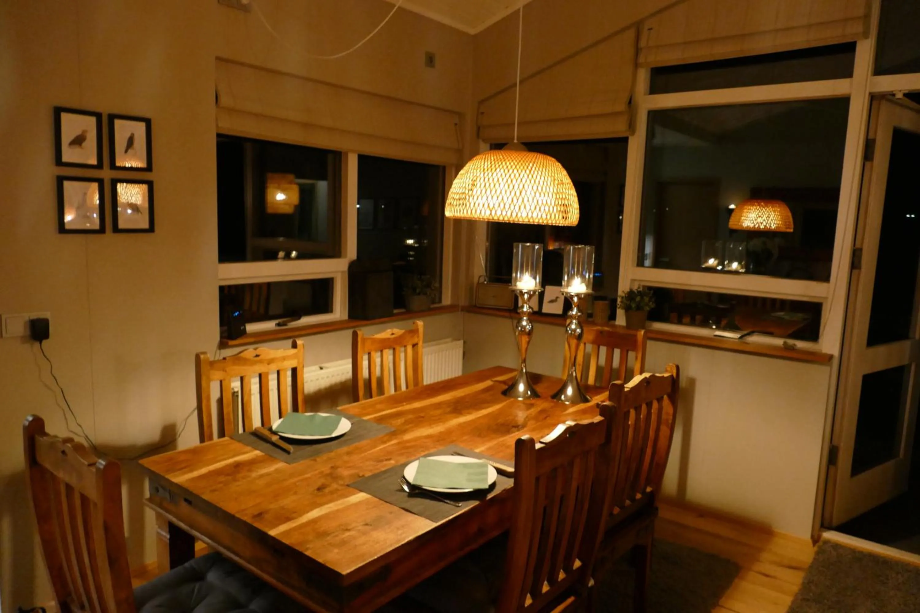Dining area in Riverfront romantic Asgardur vacation home of comfort