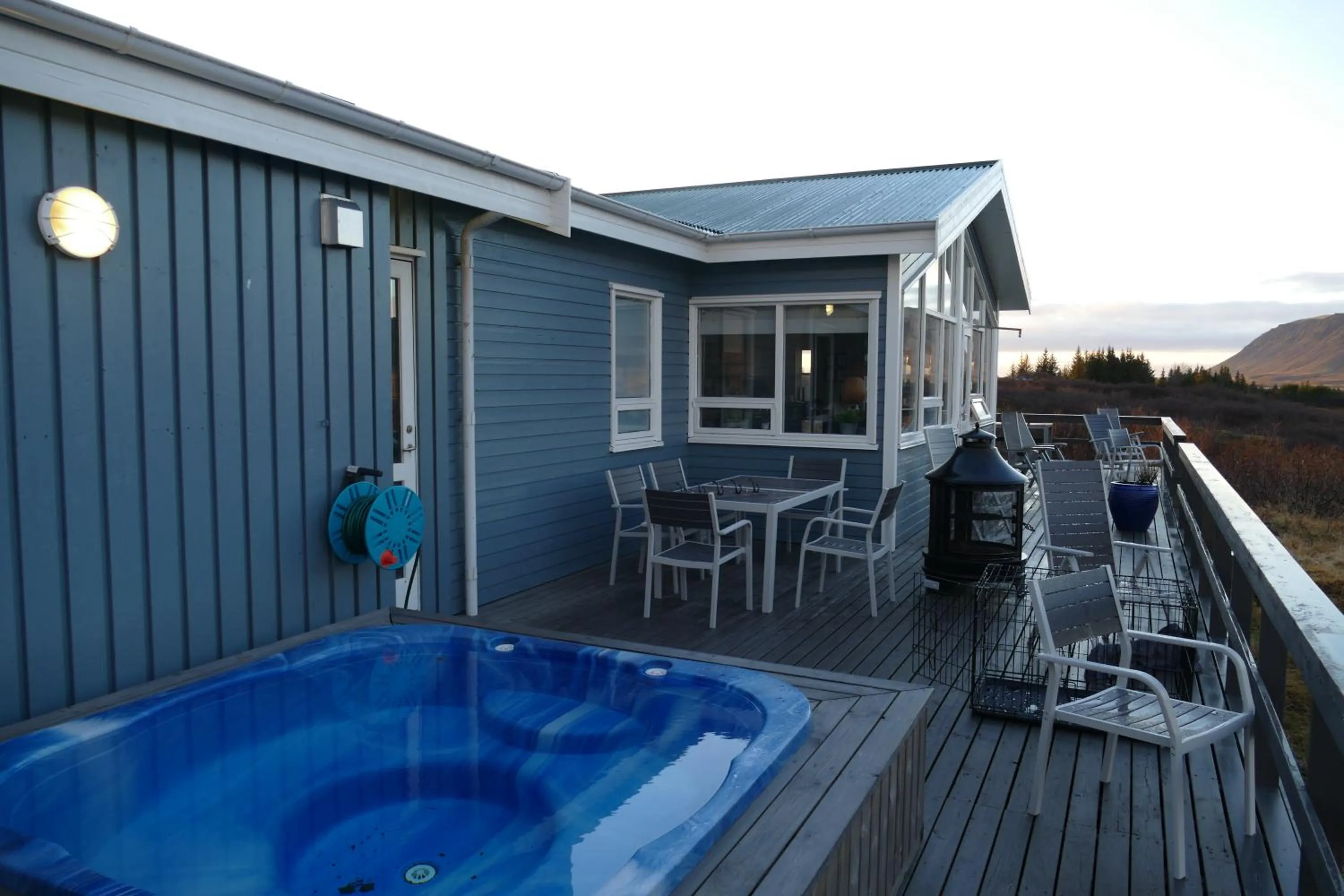 Balcony/Terrace in Riverfront romantic Asgardur vacation home of comfort